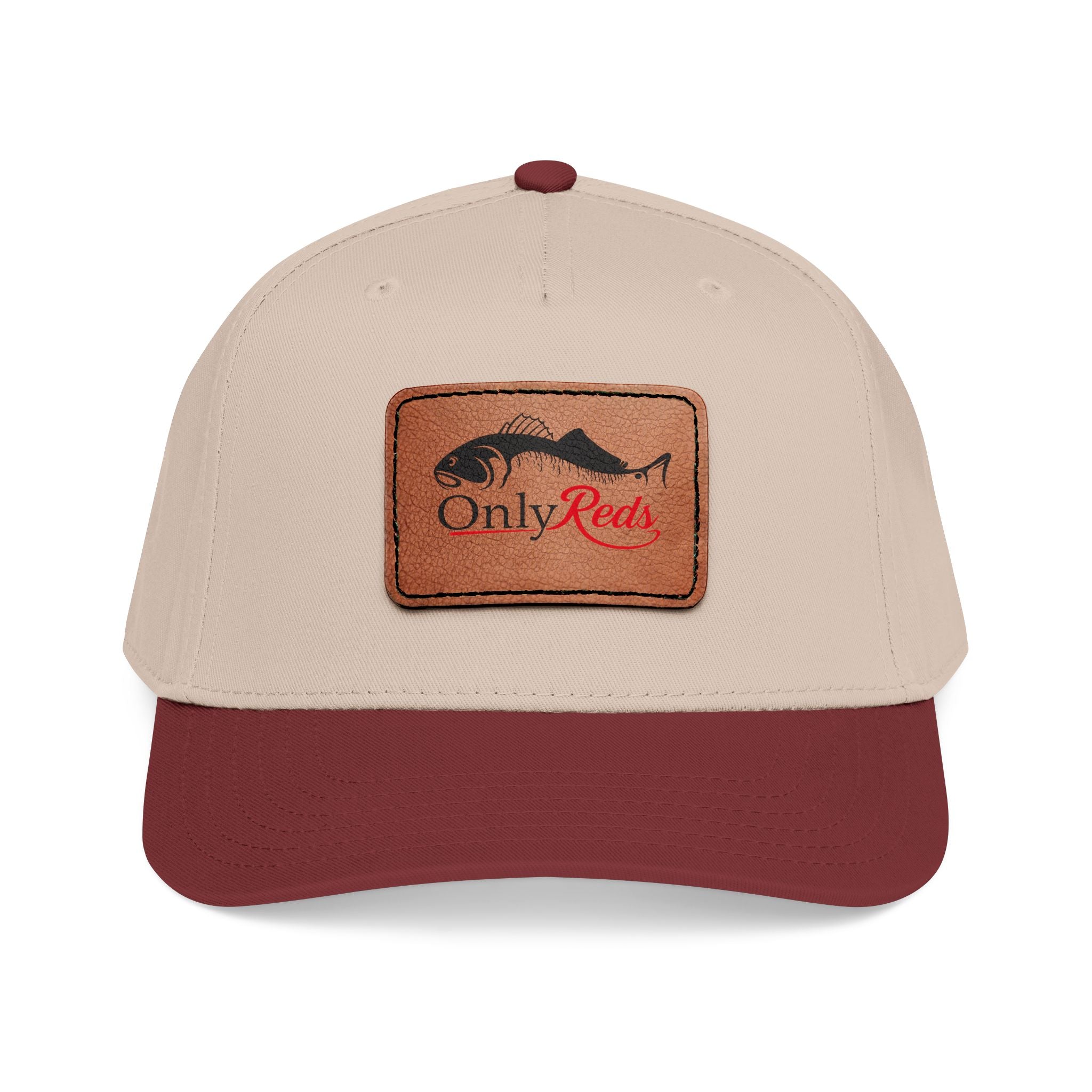 Fishing Leather Patch Baseball Cap — "Only Reds" Mid Profile Hat