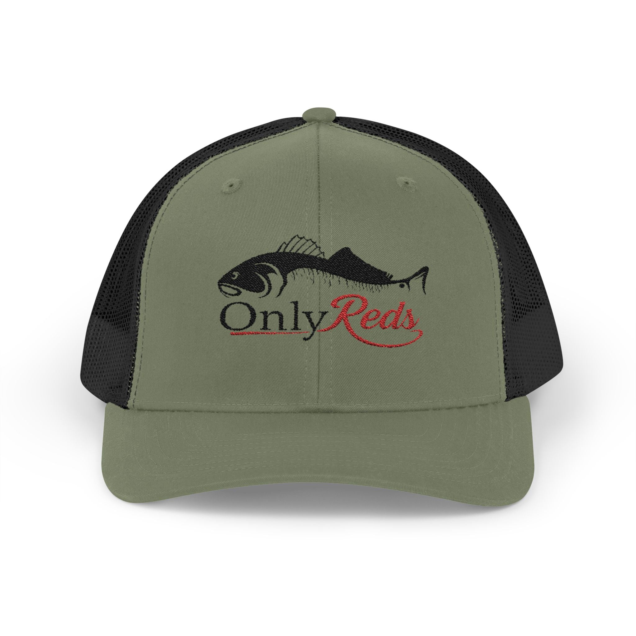 OnlyReds Fishing Trucker Cap — Embroidered Salmon Snapback Hat