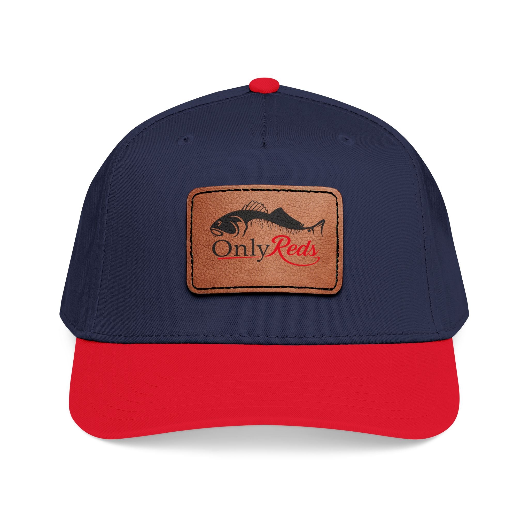 Fishing Leather Patch Baseball Cap — "Only Reds" Mid Profile Hat