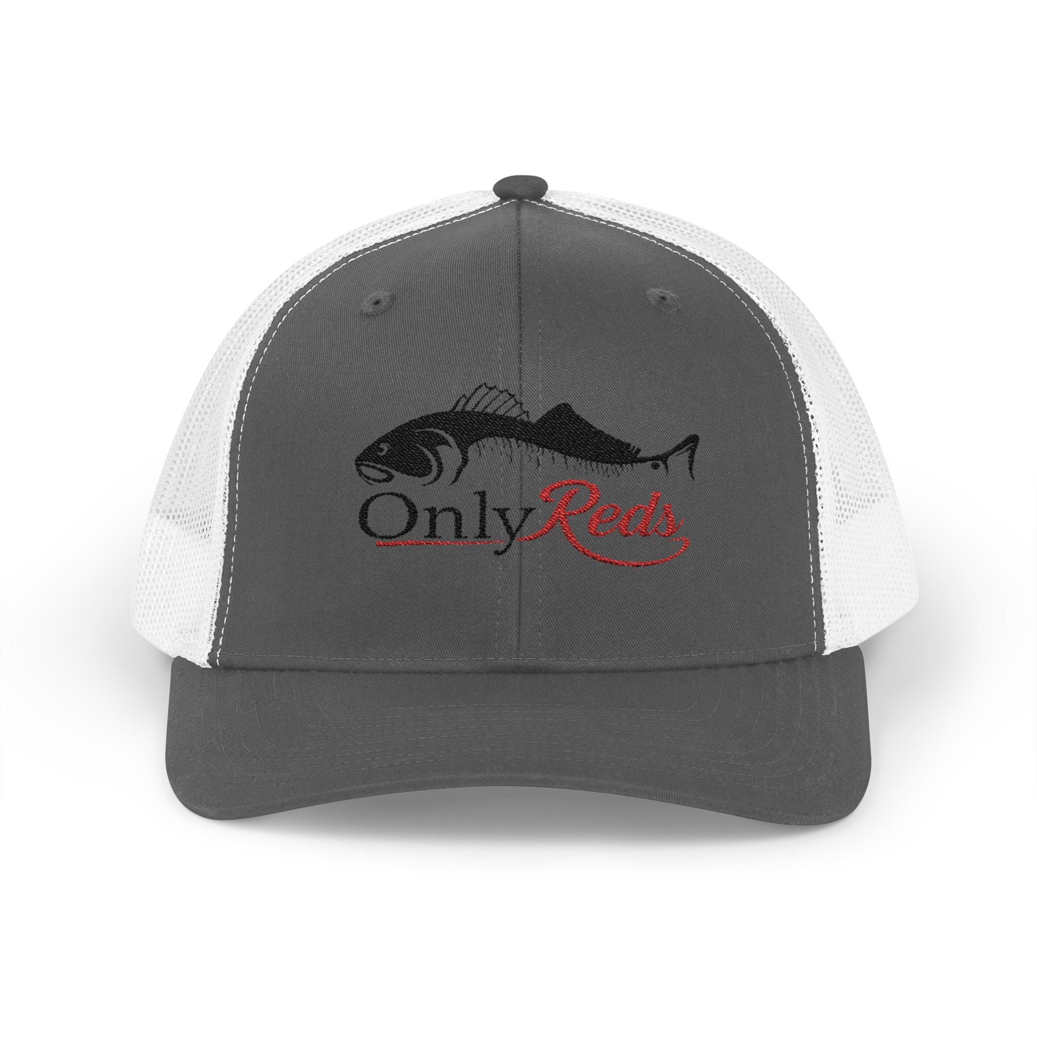 OnlyReds Fishing Trucker Cap — Embroidered Salmon Snapback Hat