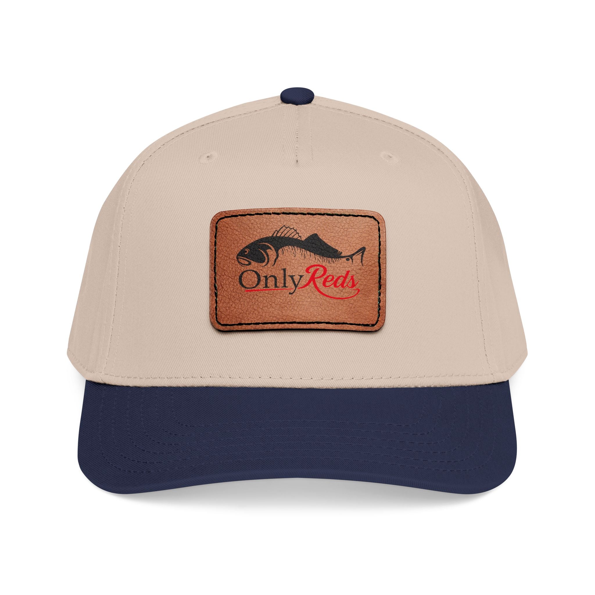 Fishing Leather Patch Baseball Cap — "Only Reds" Mid Profile Hat