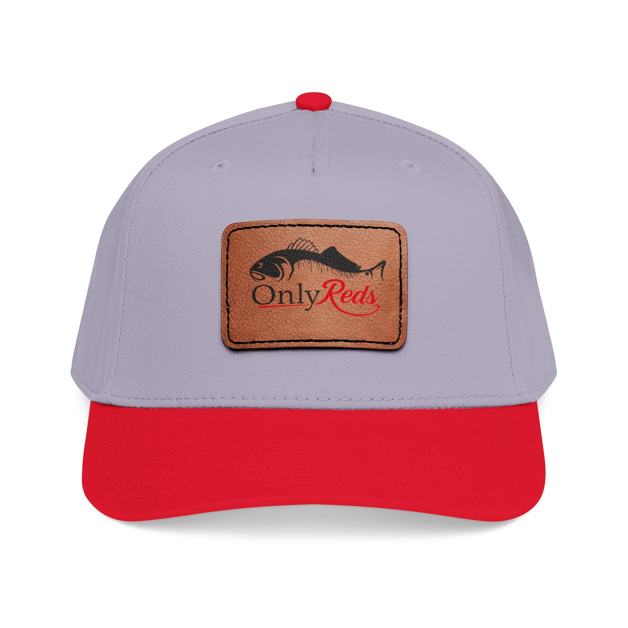 Fishing Leather Patch Baseball Cap — "Only Reds" Mid Profile Hat