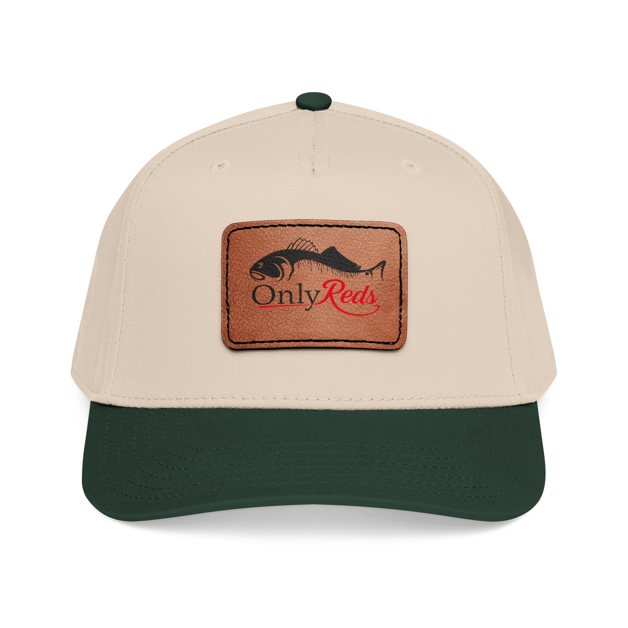 Fishing Leather Patch Baseball Cap — "Only Reds" Mid Profile Hat