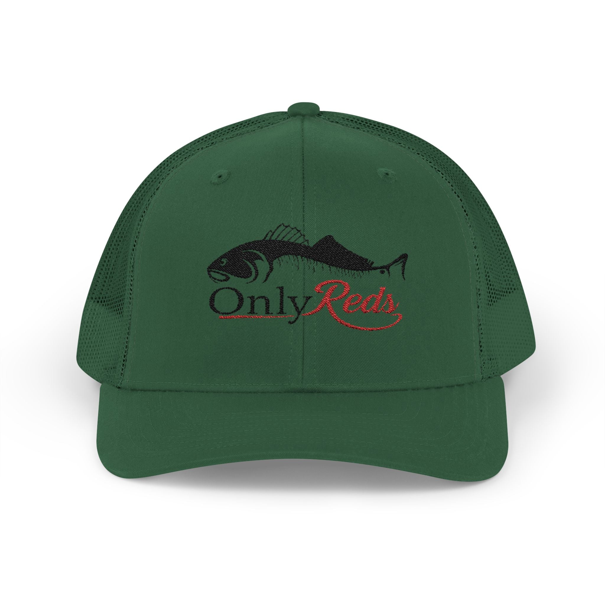 OnlyReds Fishing Trucker Cap — Embroidered Salmon Snapback Hat