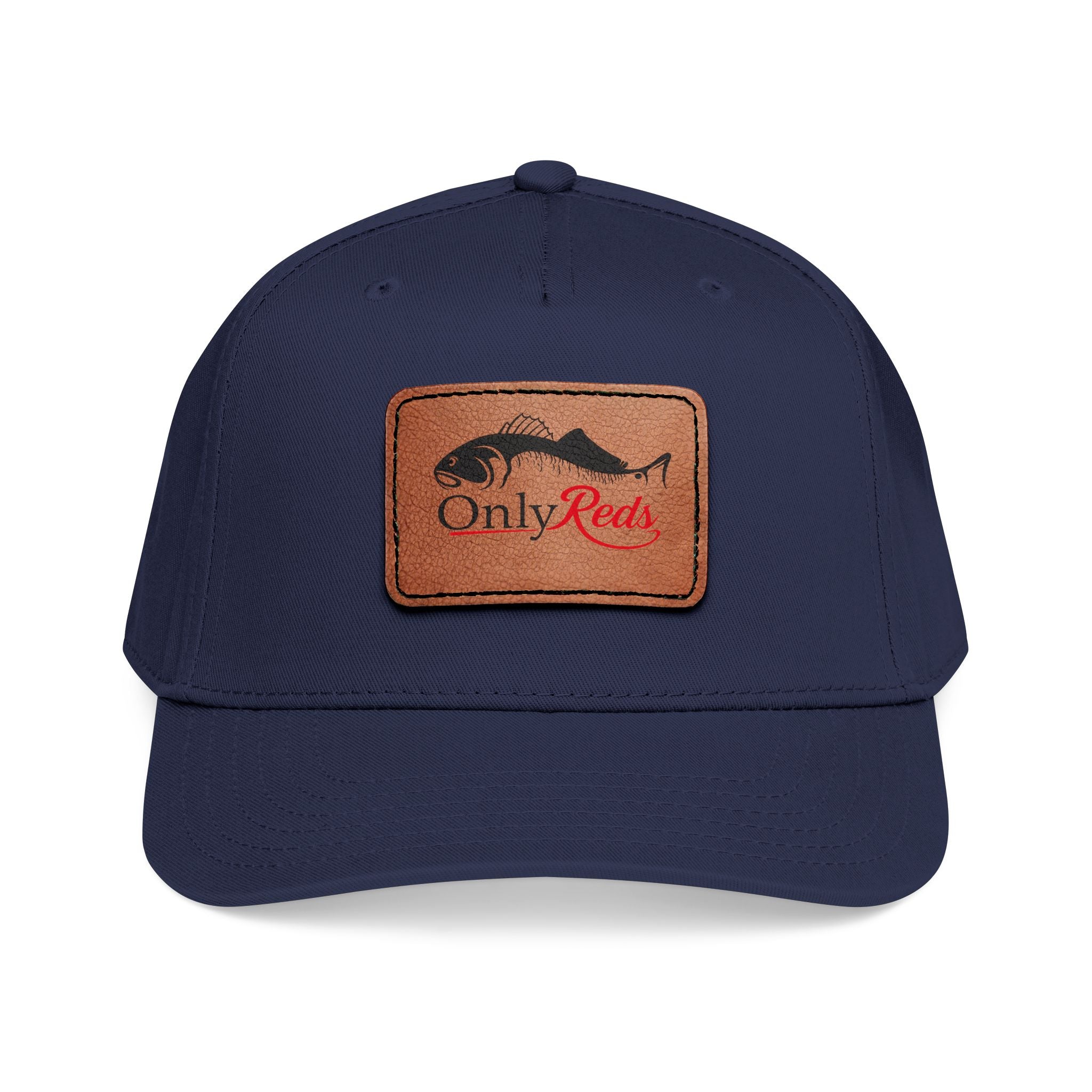 Fishing Leather Patch Baseball Cap — "Only Reds" Mid Profile Hat