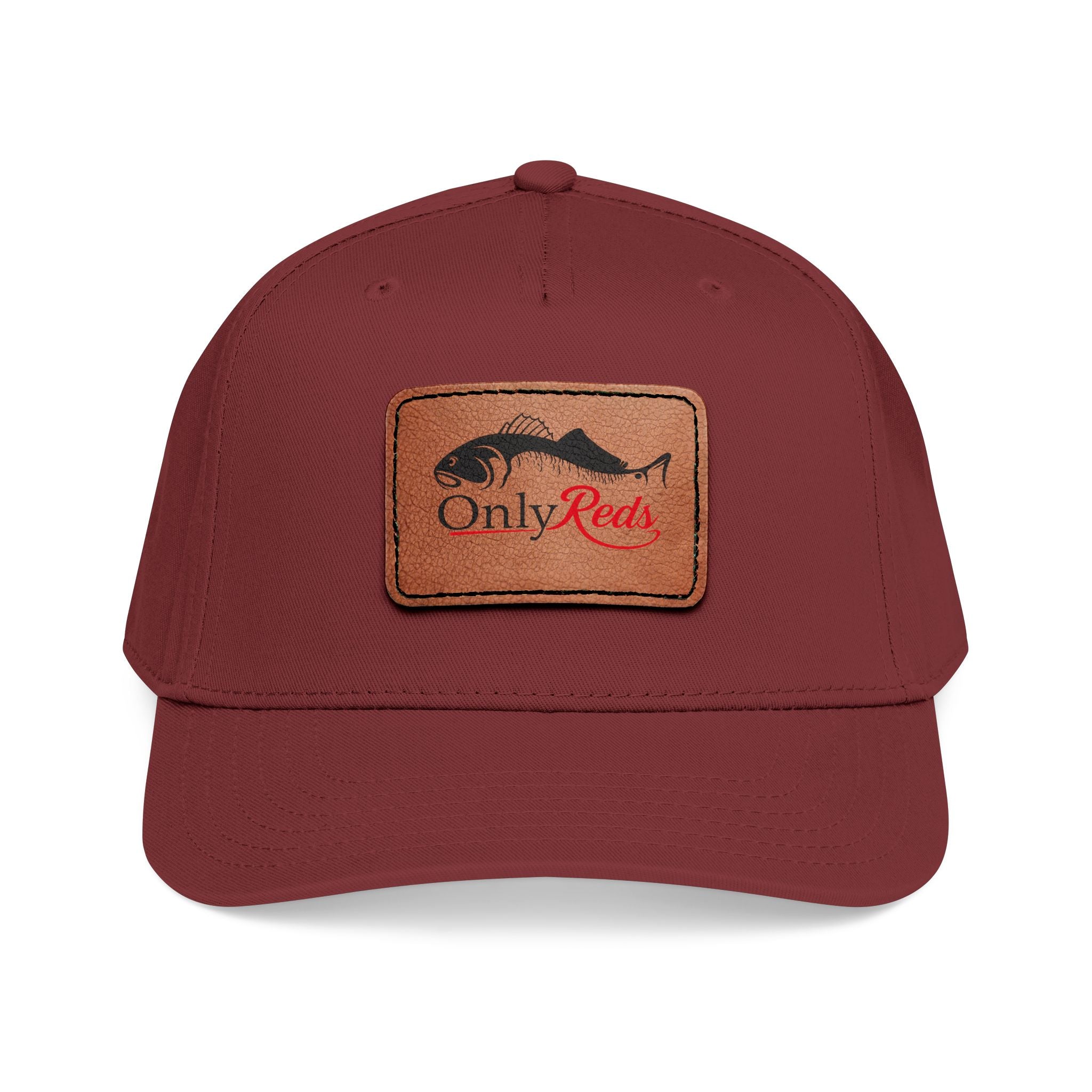 Fishing Leather Patch Baseball Cap — "Only Reds" Mid Profile Hat