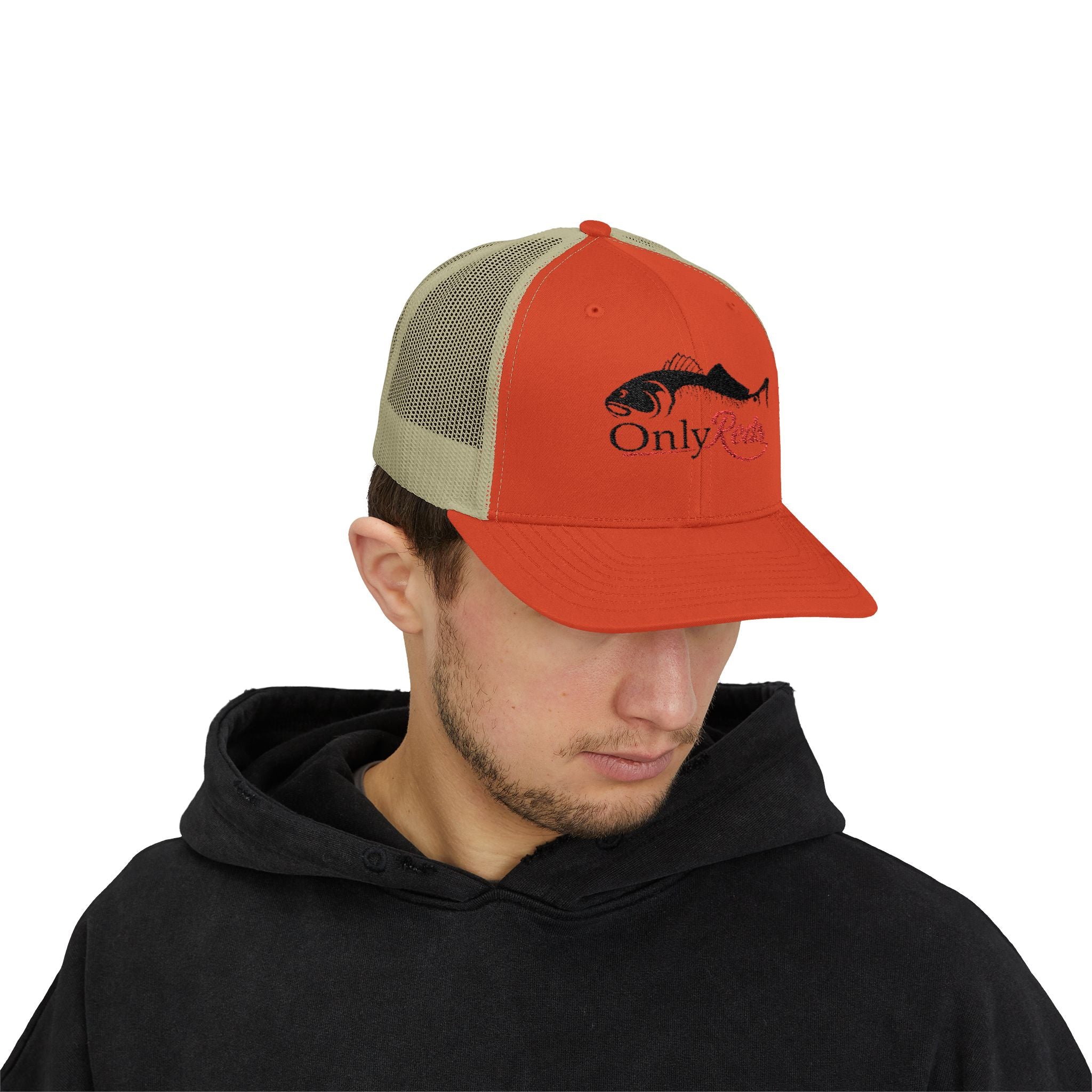 OnlyReds Fishing Trucker Cap — Embroidered Salmon Snapback Hat