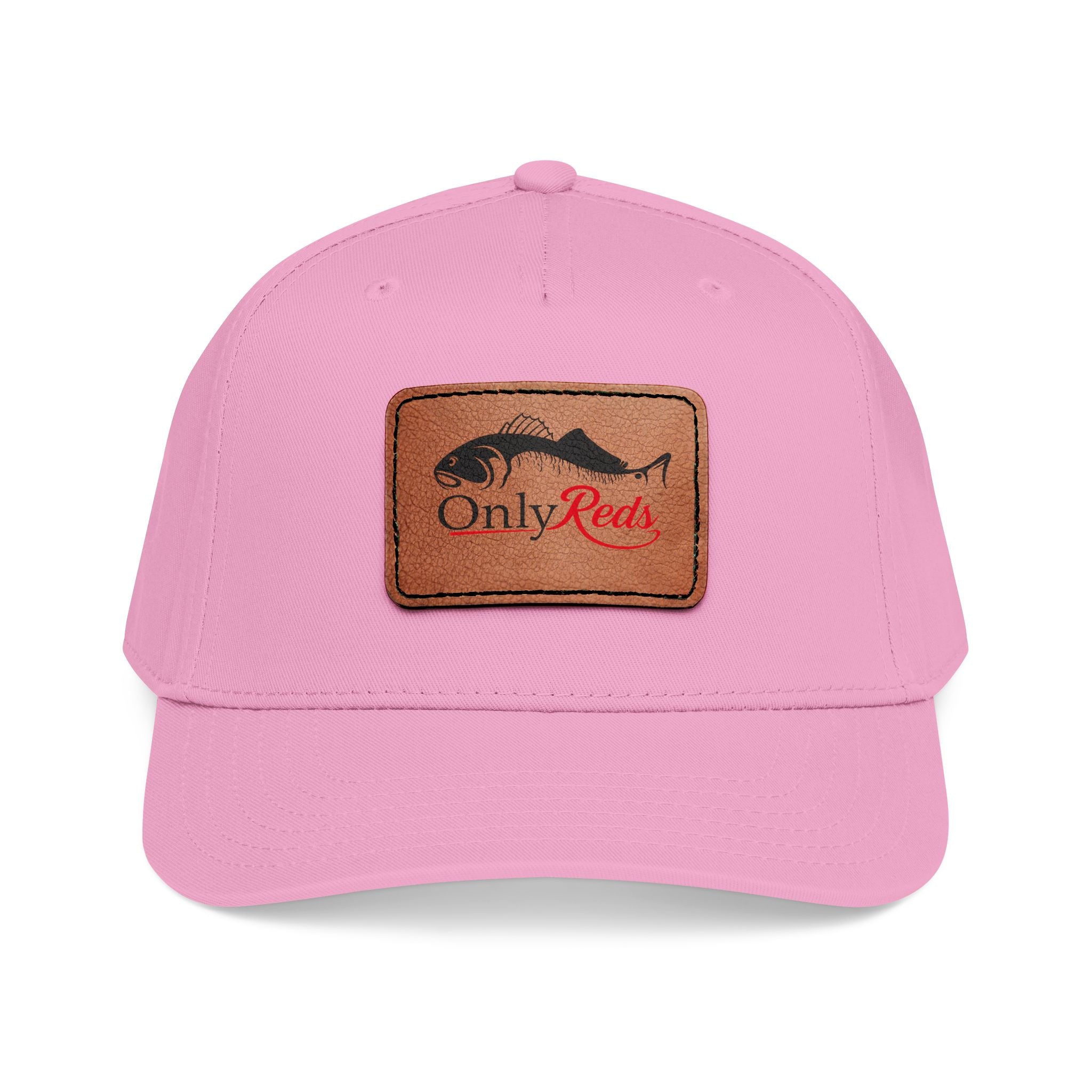 Fishing Leather Patch Baseball Cap — "Only Reds" Mid Profile Hat