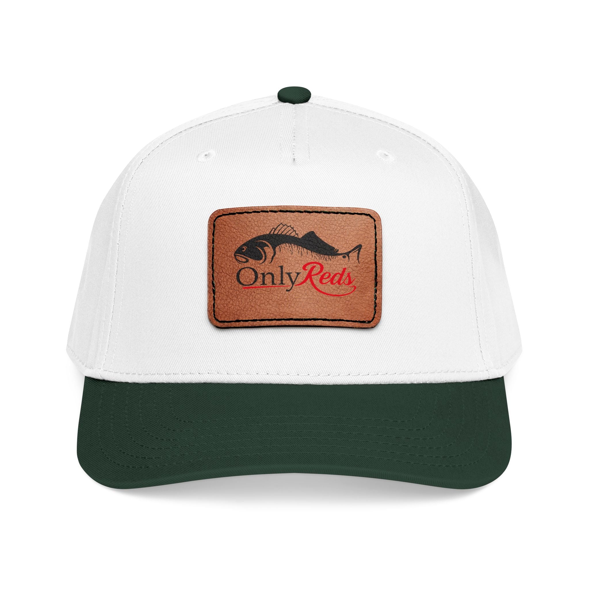 Fishing Leather Patch Baseball Cap — "Only Reds" Mid Profile Hat