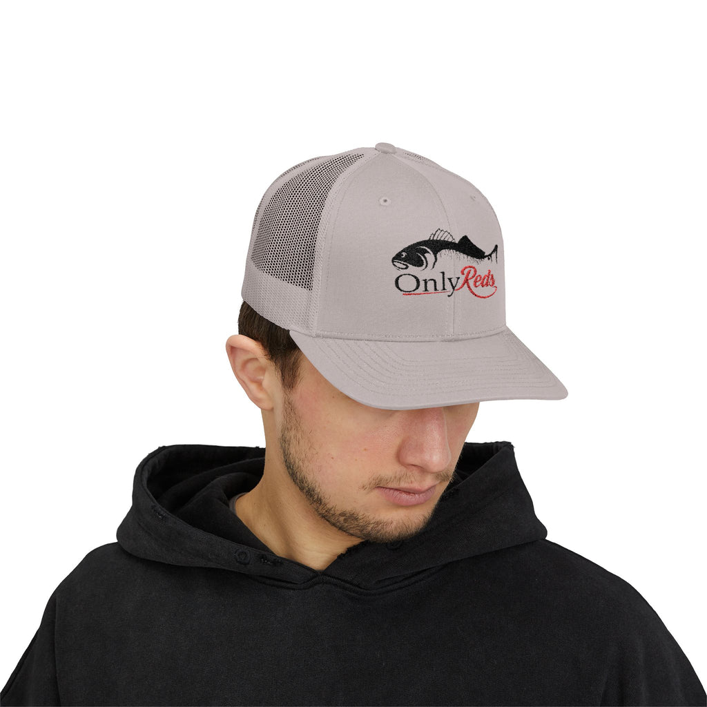 OnlyReds Fishing Trucker Cap — Embroidered Salmon Snapback Hat