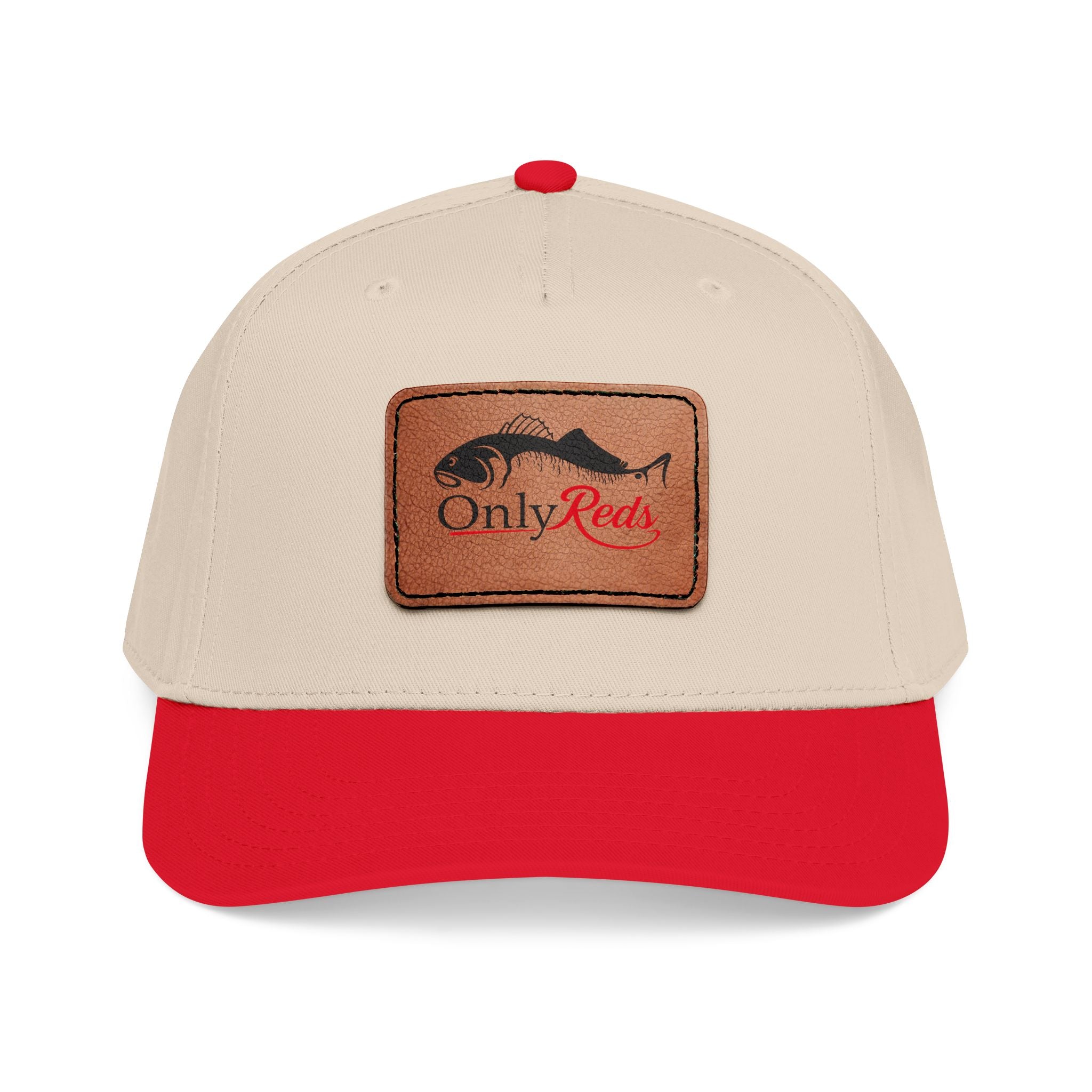 Fishing Leather Patch Baseball Cap — "Only Reds" Mid Profile Hat