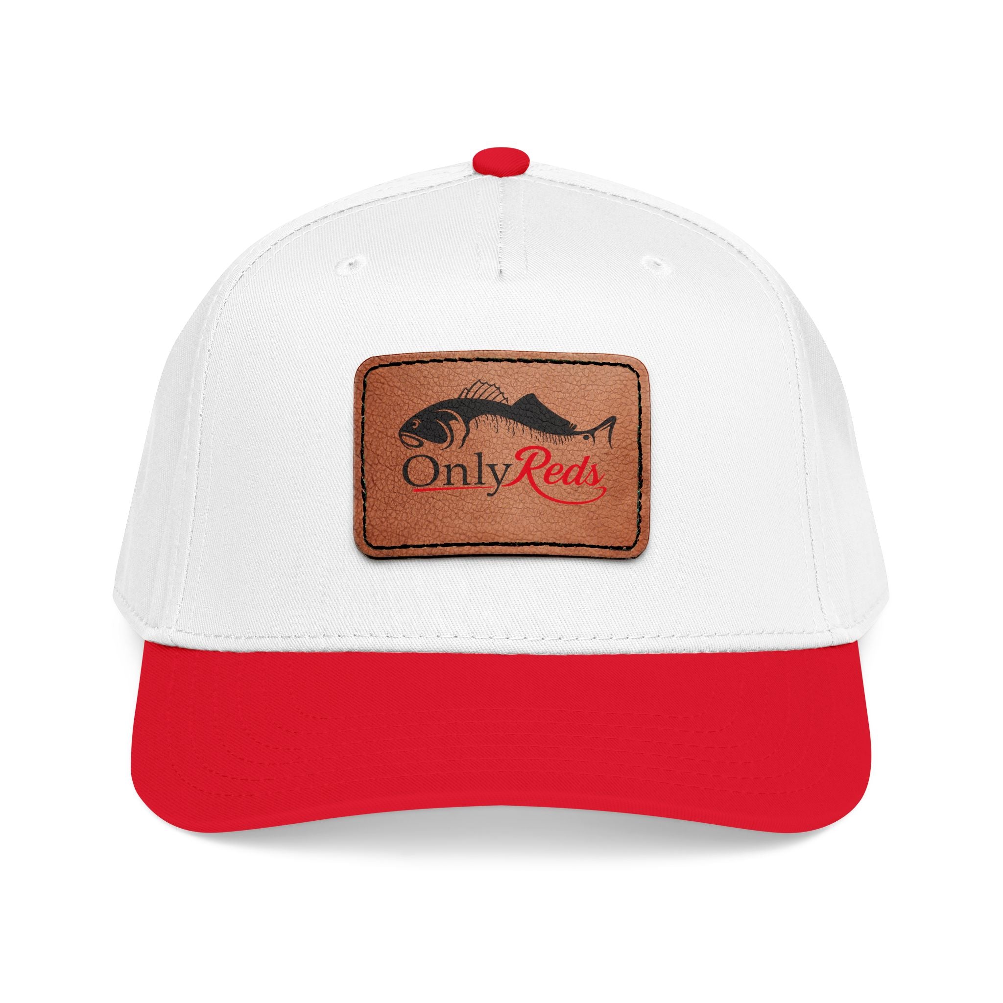 Fishing Leather Patch Baseball Cap — "Only Reds" Mid Profile Hat