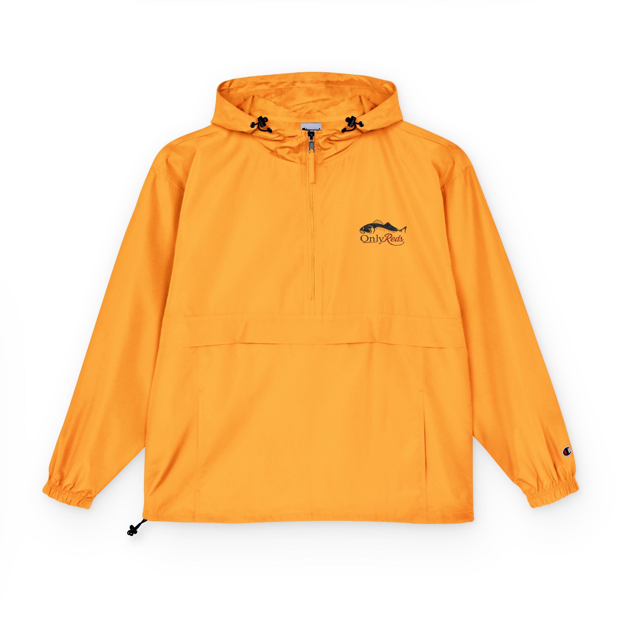 Packable Anorak Jacket — Lightweight Orange Windbreaker with Embroidered Logo