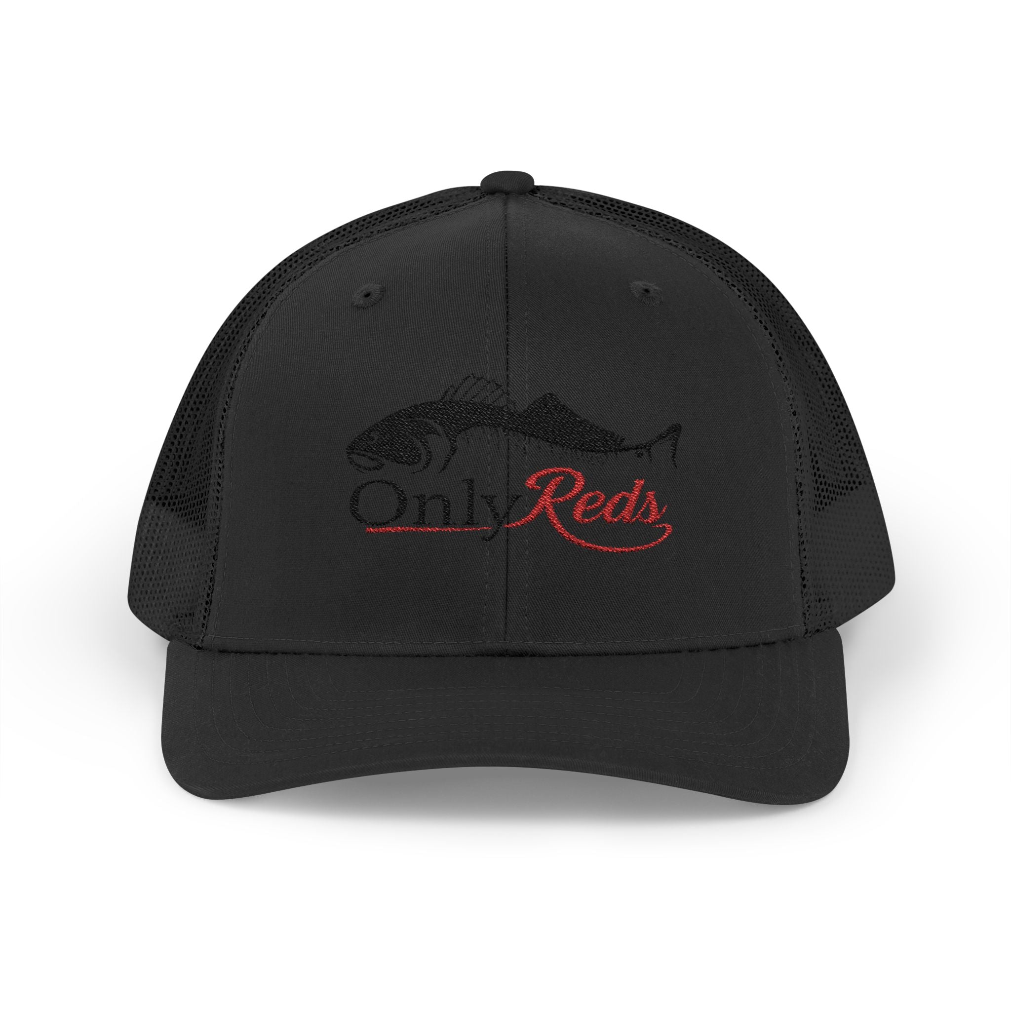 OnlyReds Fishing Trucker Cap — Embroidered Salmon Snapback Hat
