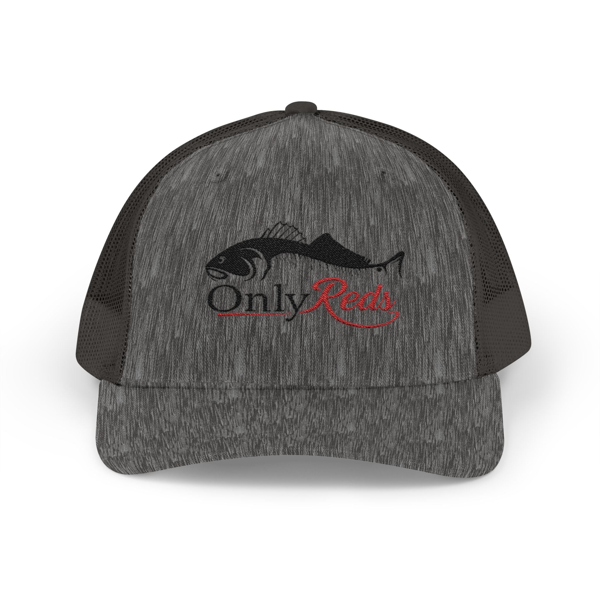 OnlyReds Fishing Trucker Cap — Embroidered Salmon Snapback Hat