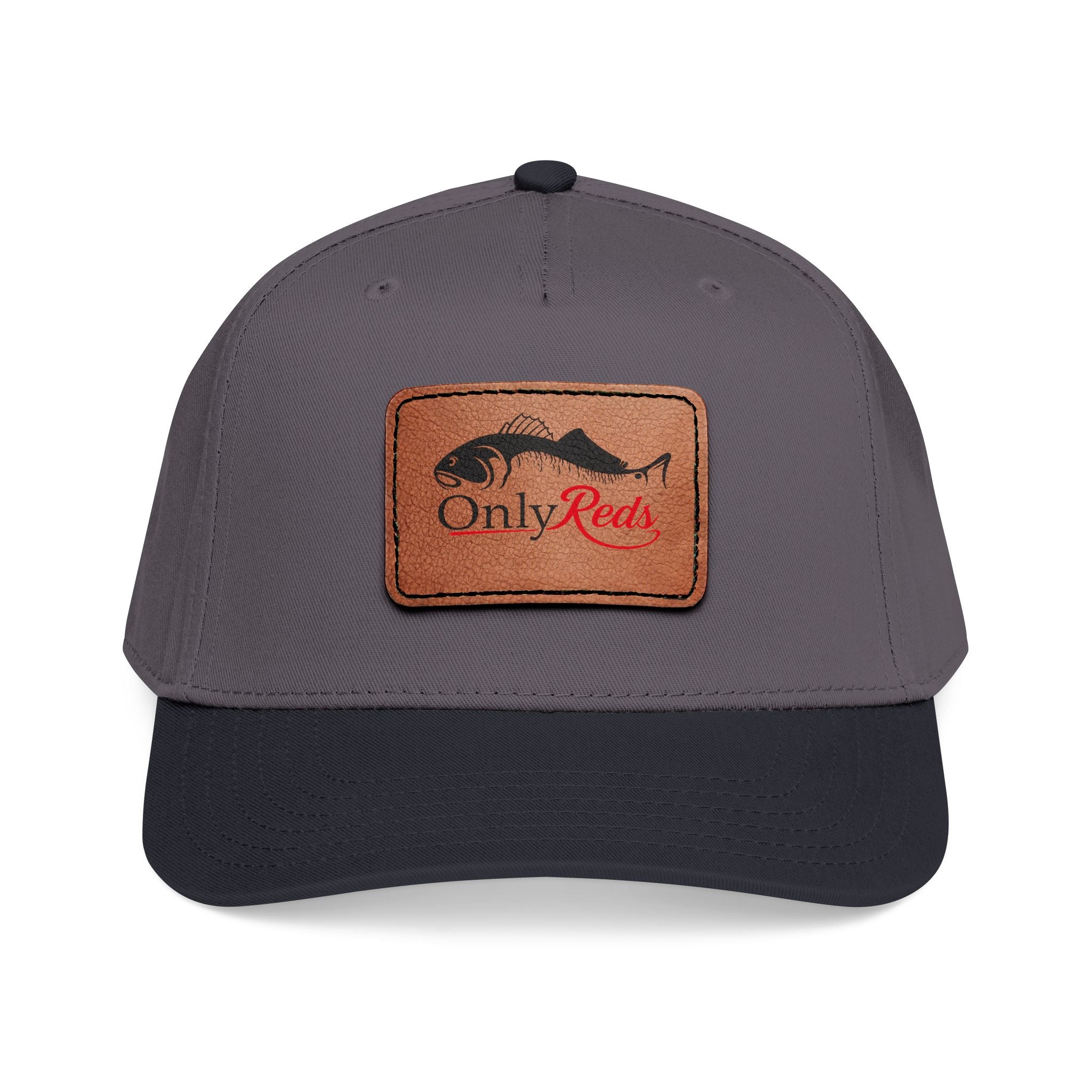 Fishing Leather Patch Baseball Cap — "Only Reds" Mid Profile Hat