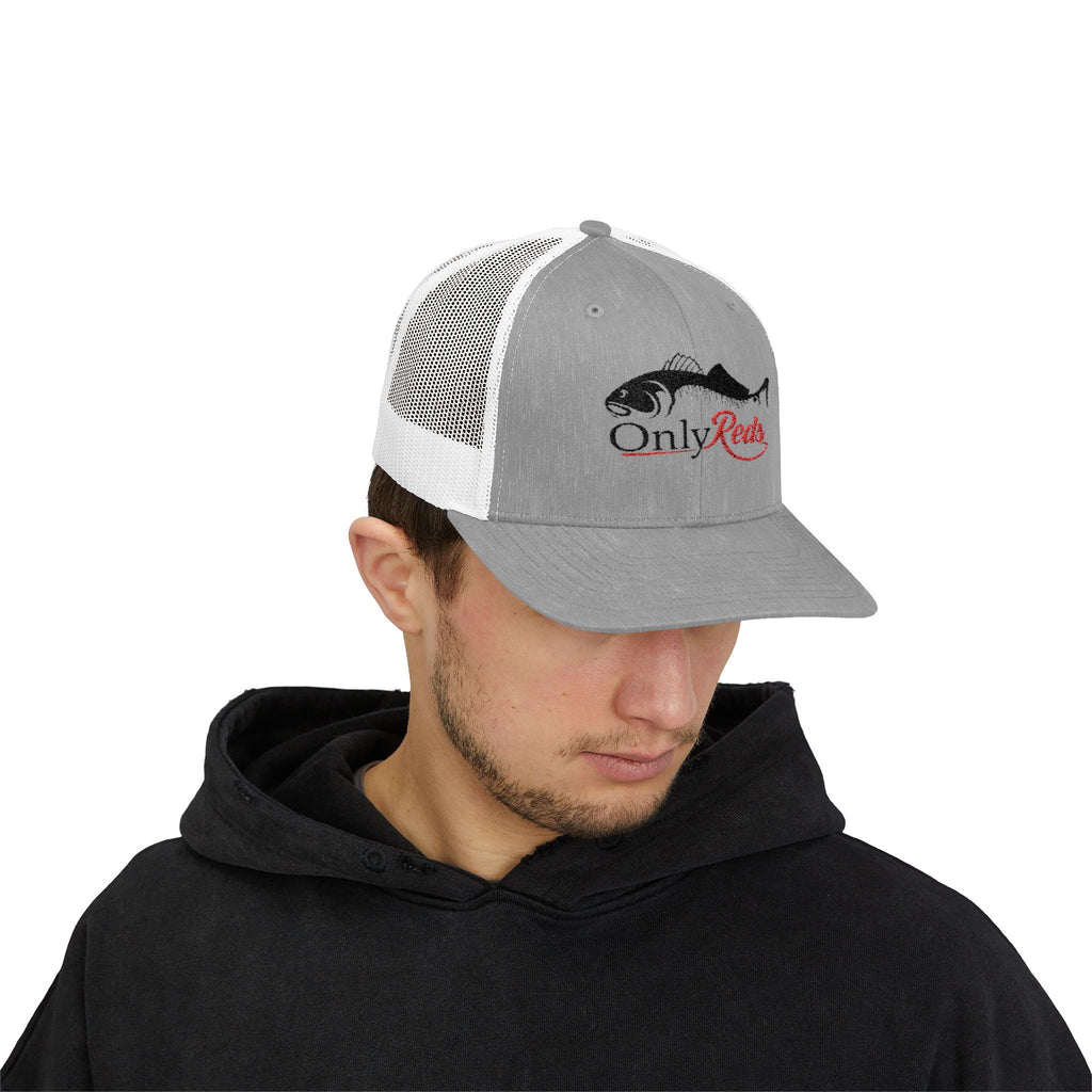 OnlyReds Fishing Trucker Cap — Embroidered Salmon Snapback Hat