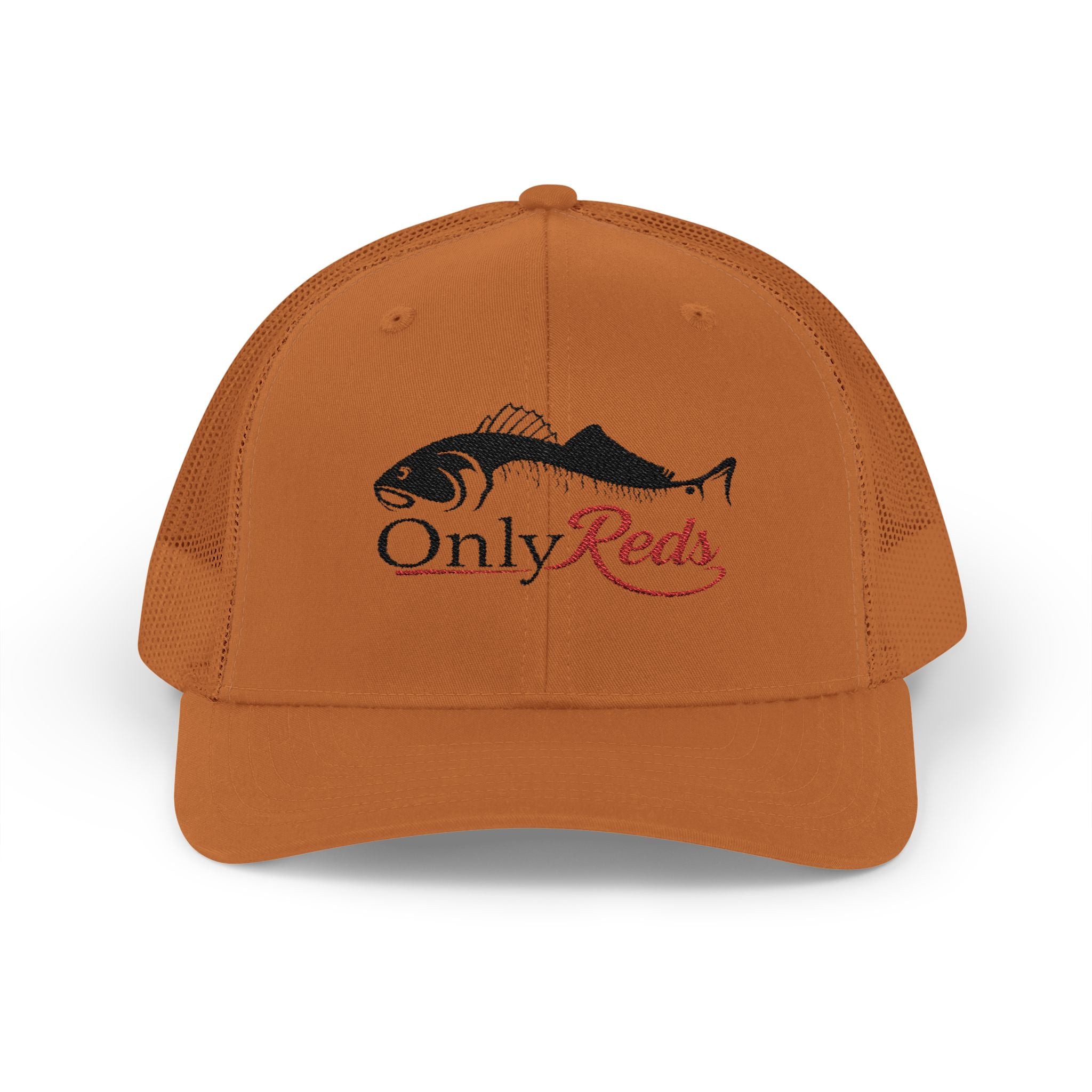 OnlyReds Fishing Trucker Cap — Embroidered Salmon Snapback Hat