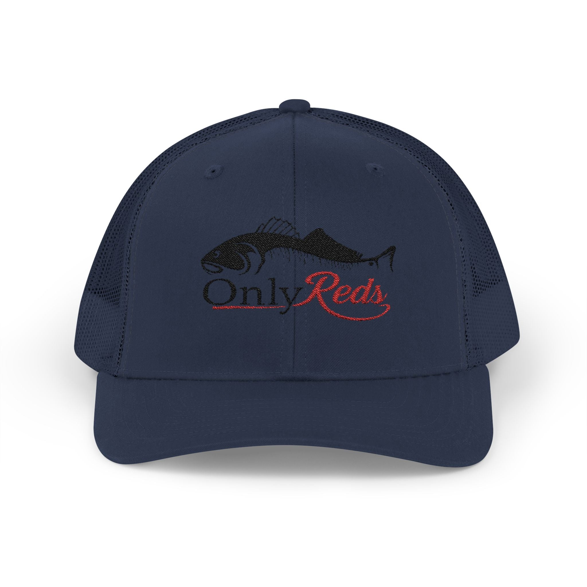 OnlyReds Fishing Trucker Cap — Embroidered Salmon Snapback Hat