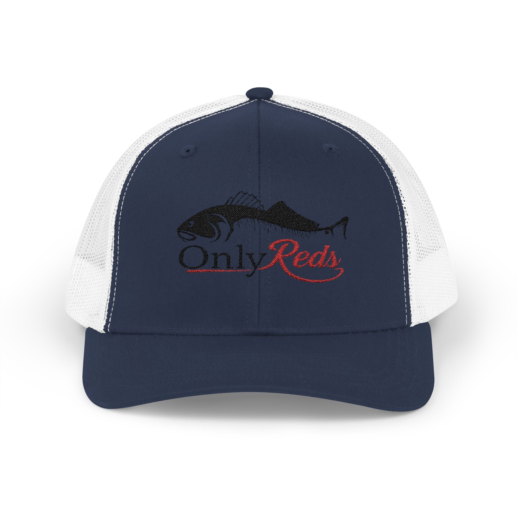OnlyReds Fishing Trucker Cap — Embroidered Salmon Snapback Hat