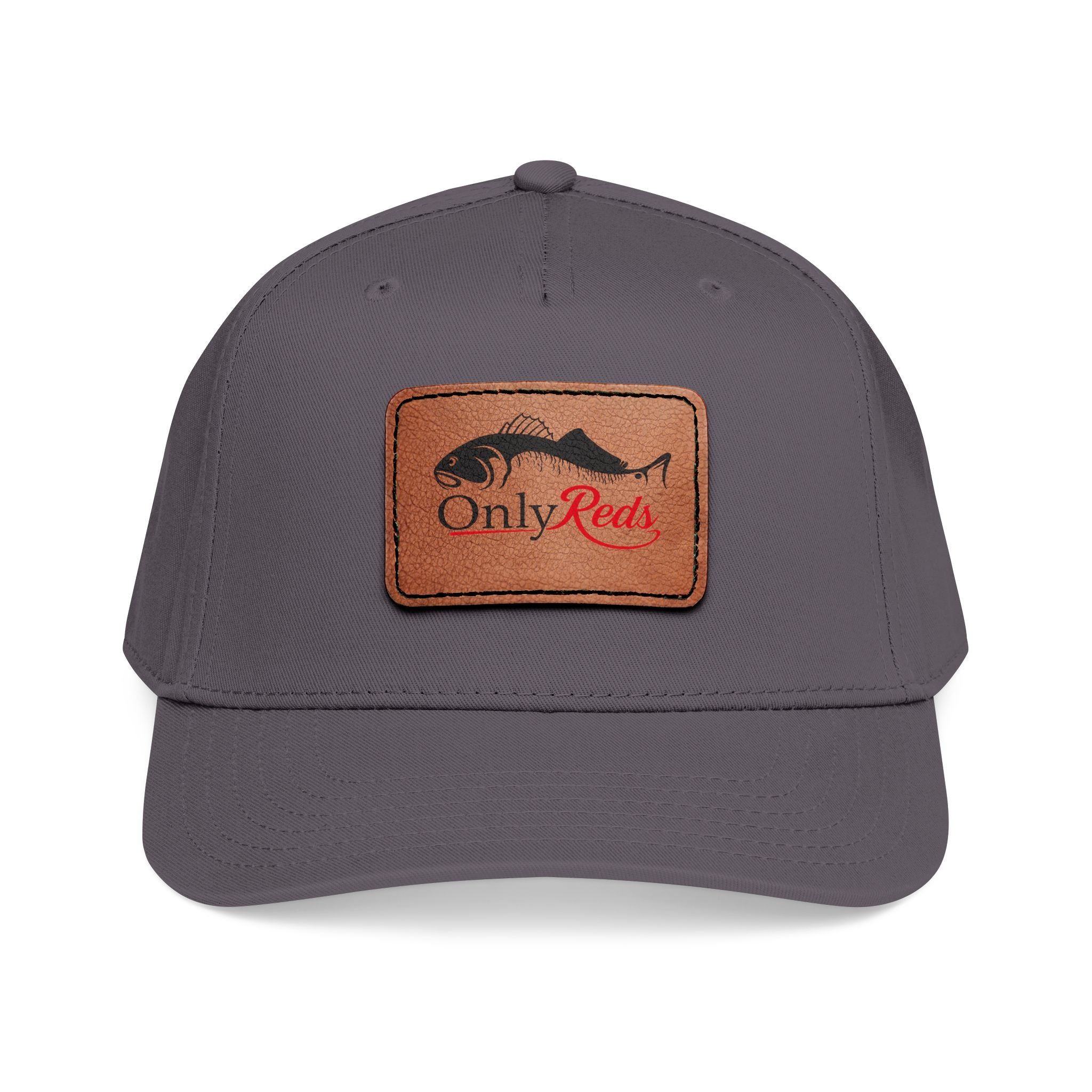 Fishing Leather Patch Baseball Cap — "Only Reds" Mid Profile Hat