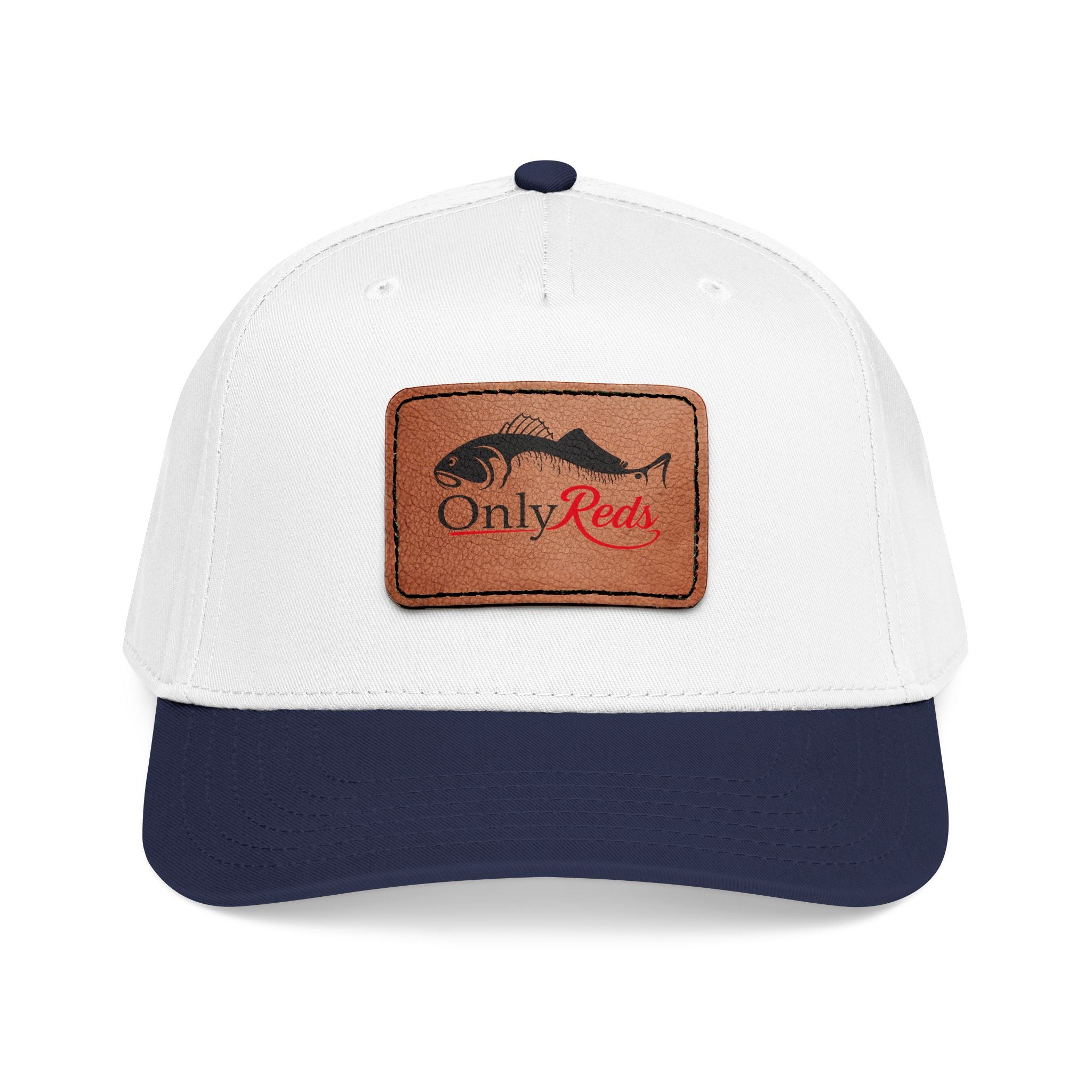 Fishing Leather Patch Baseball Cap — "Only Reds" Mid Profile Hat