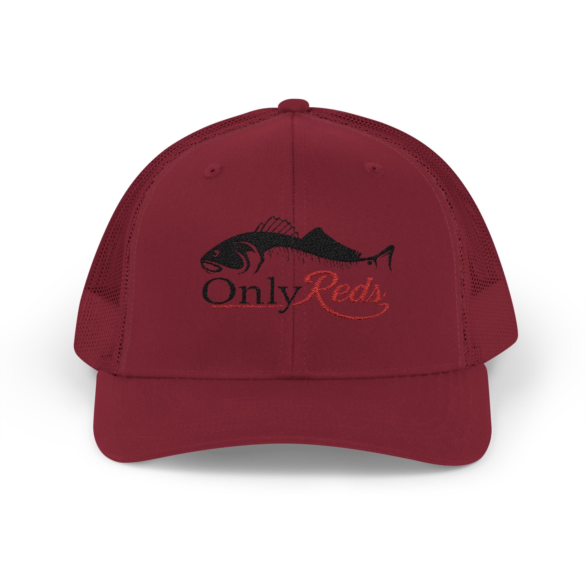 OnlyReds Fishing Trucker Cap — Embroidered Salmon Snapback Hat