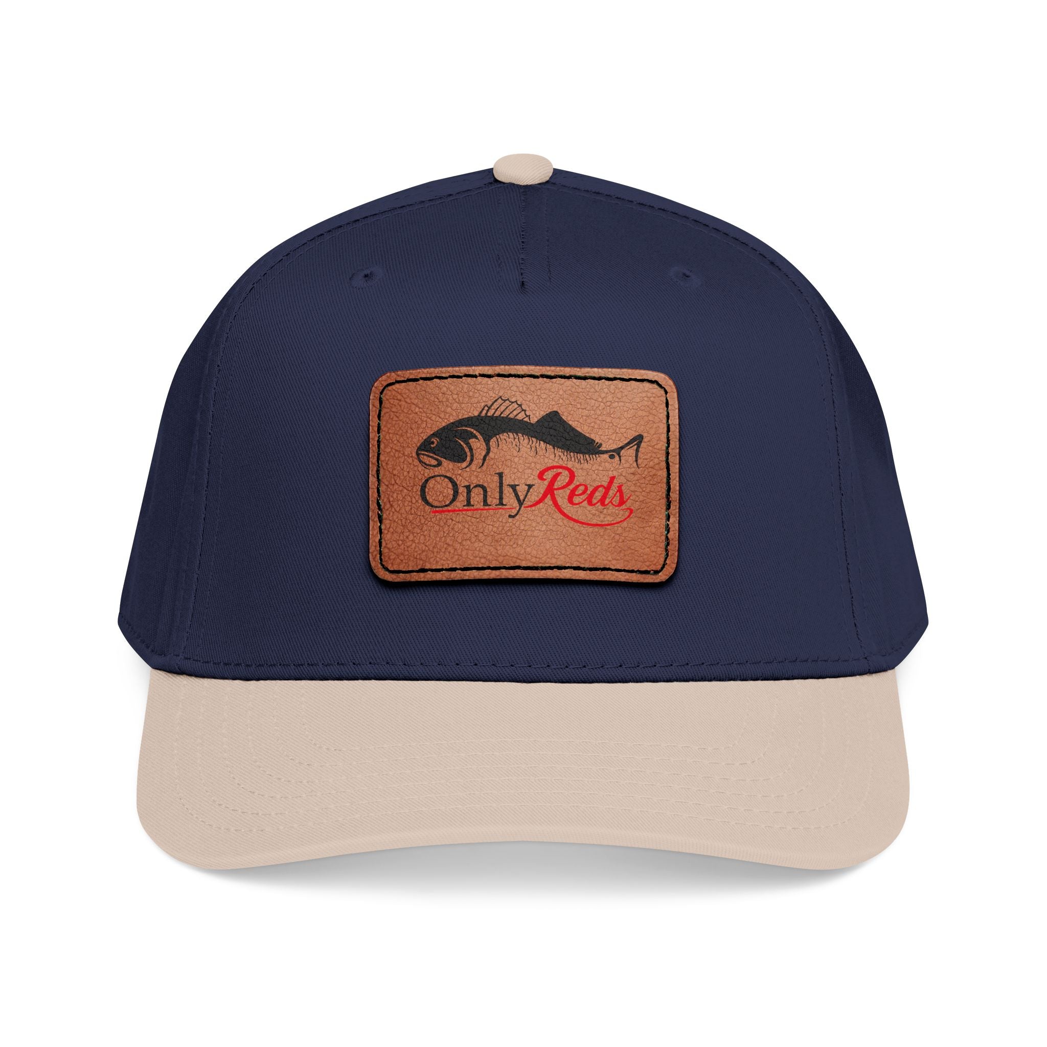 Fishing Leather Patch Baseball Cap — "Only Reds" Mid Profile Hat