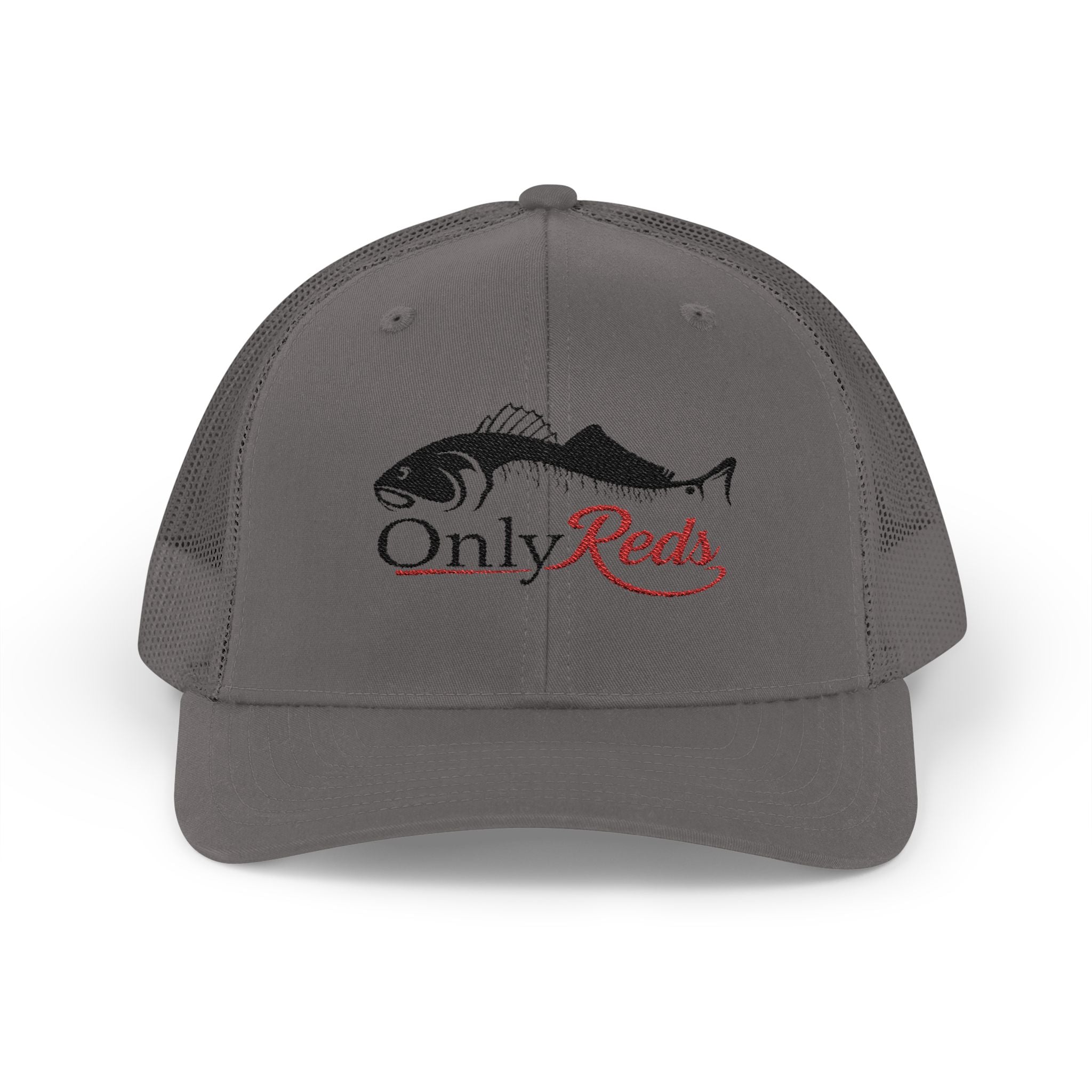 OnlyReds Fishing Trucker Cap — Embroidered Salmon Snapback Hat