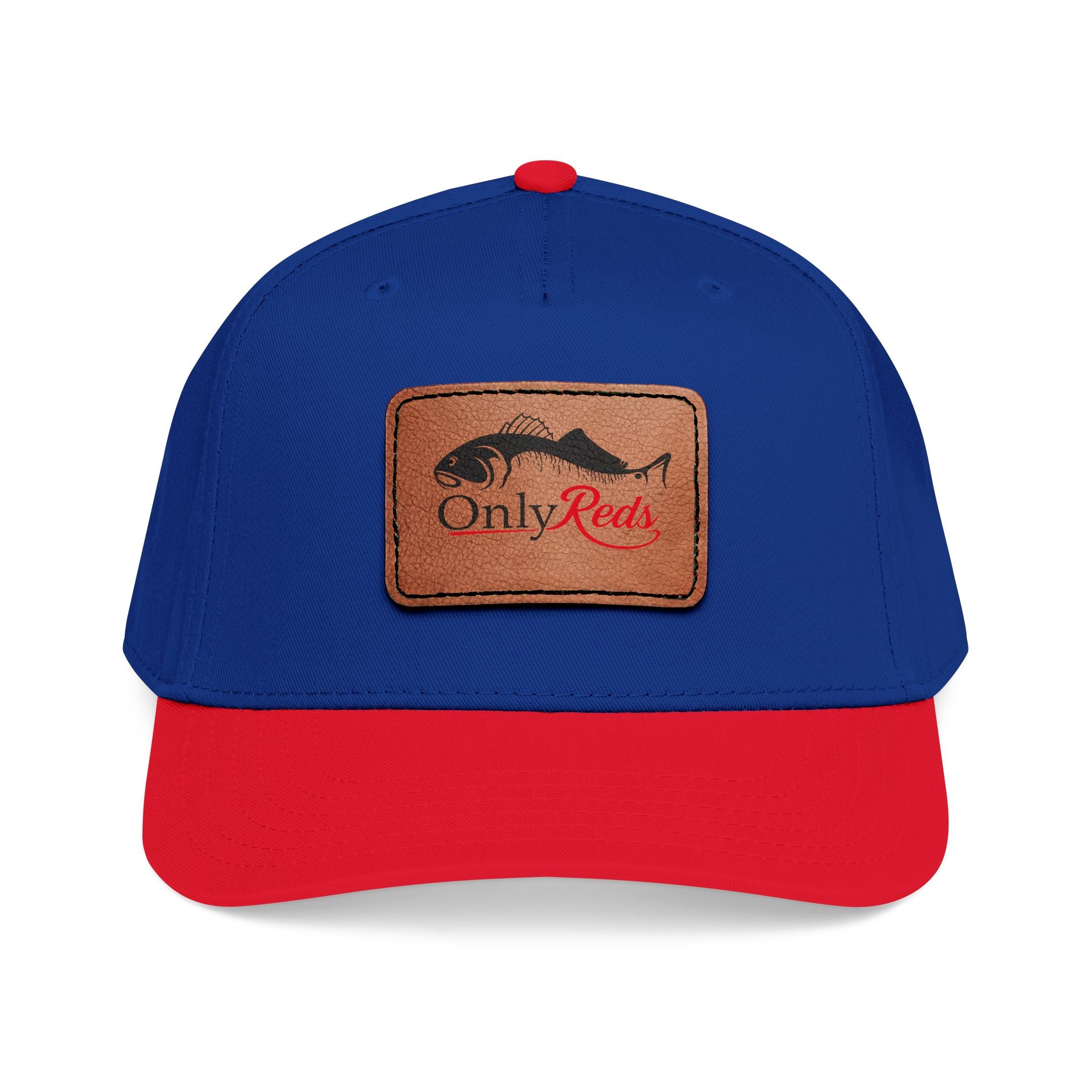Fishing Leather Patch Baseball Cap — "Only Reds" Mid Profile Hat