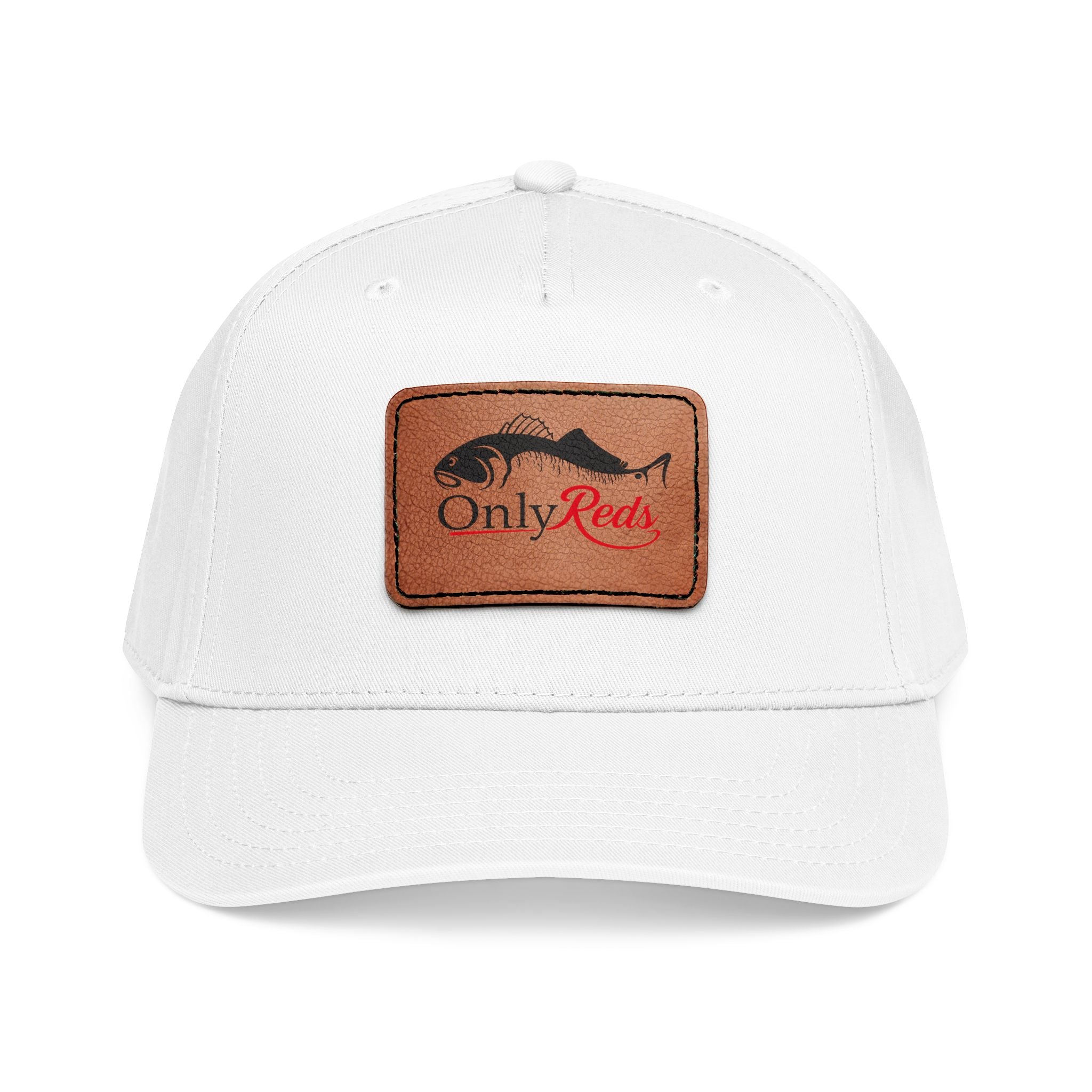 Fishing Leather Patch Baseball Cap — "Only Reds" Mid Profile Hat