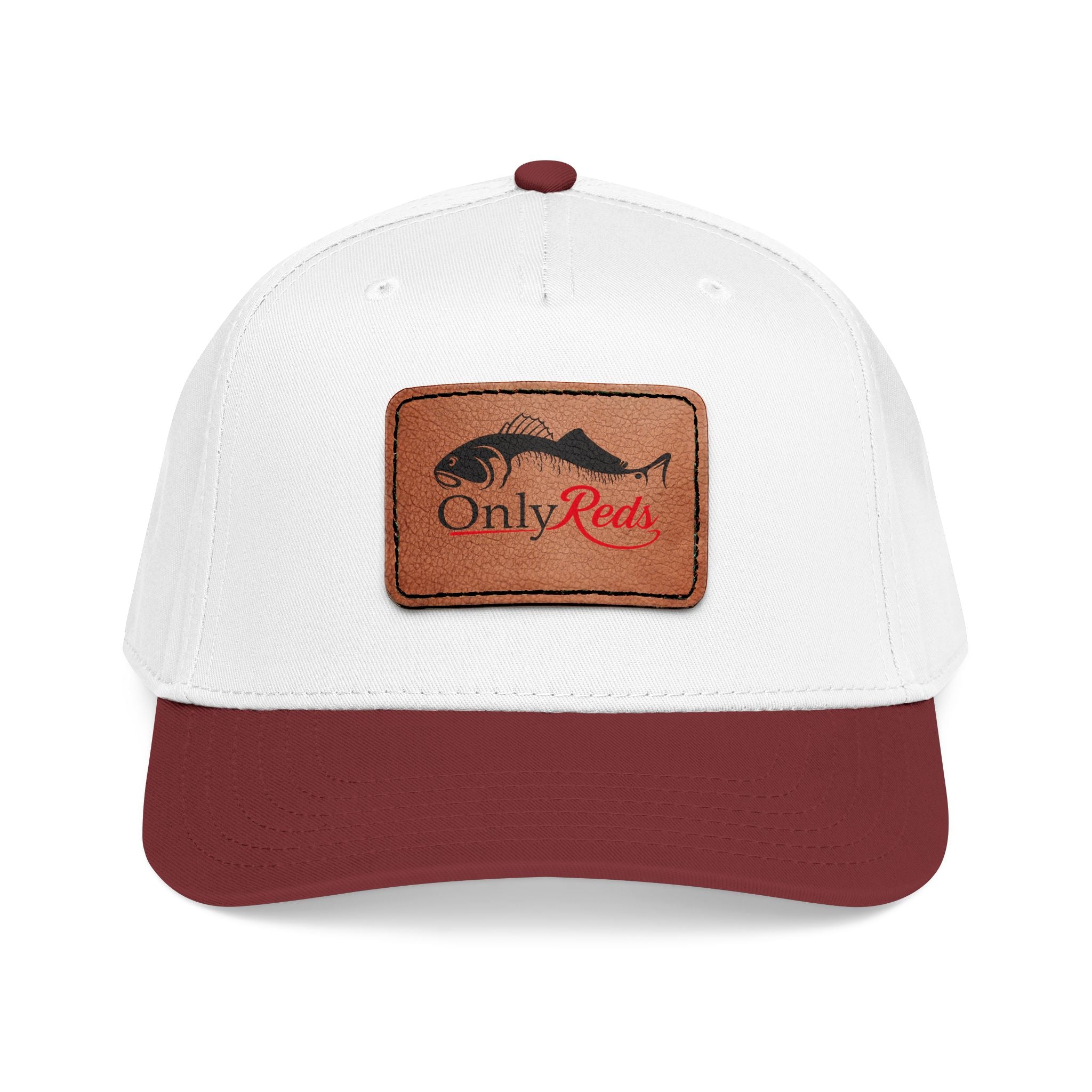 Fishing Leather Patch Baseball Cap — "Only Reds" Mid Profile Hat