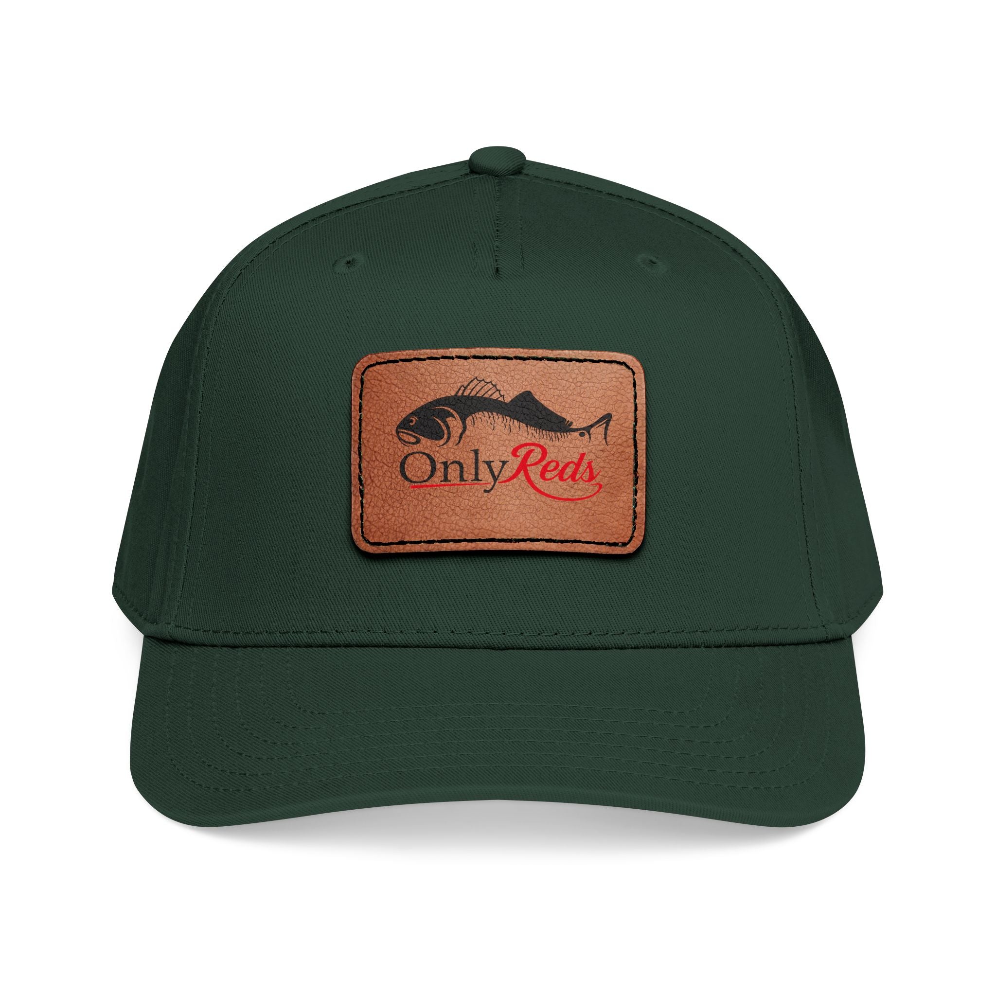 Fishing Leather Patch Baseball Cap — "Only Reds" Mid Profile Hat