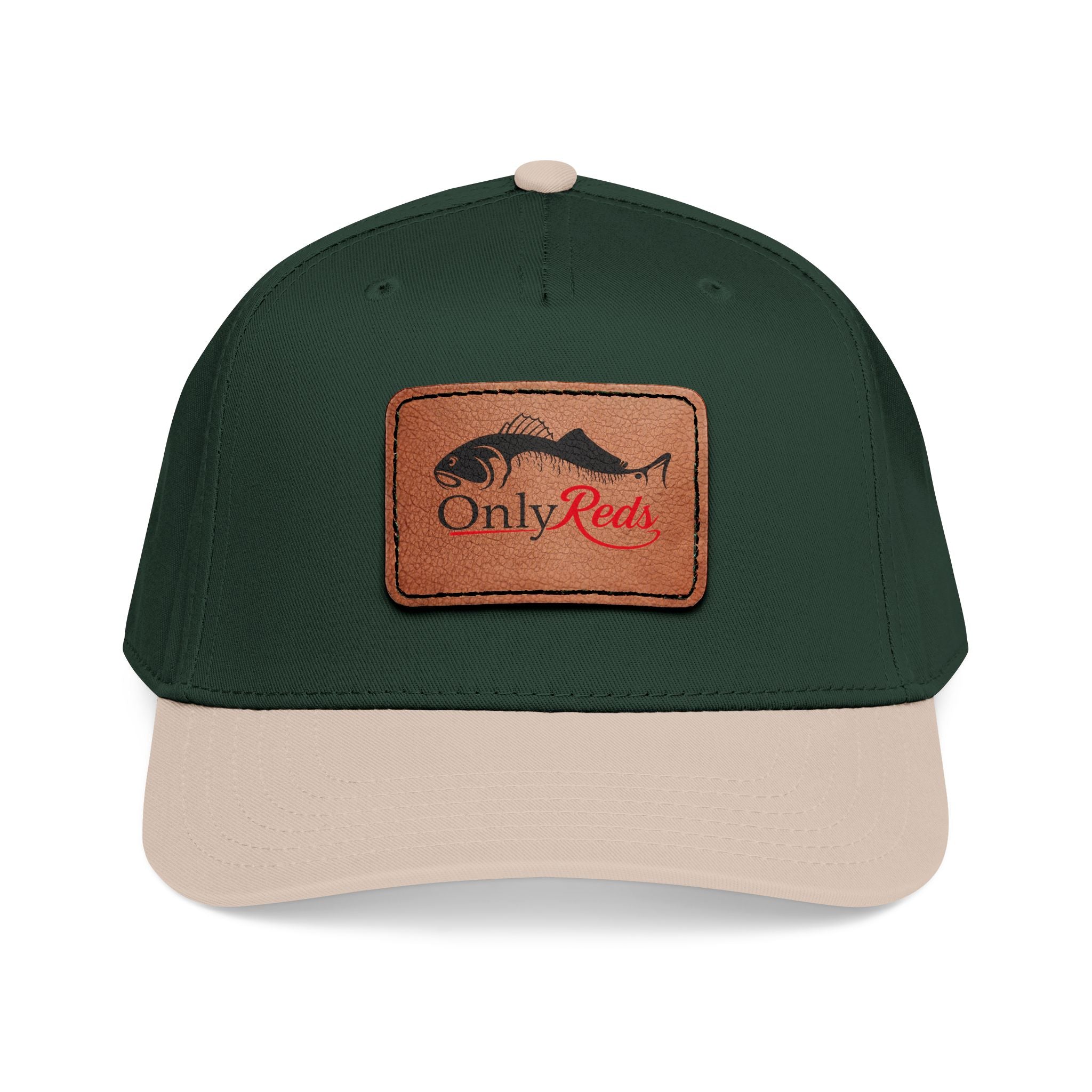 Fishing Leather Patch Baseball Cap — "Only Reds" Mid Profile Hat