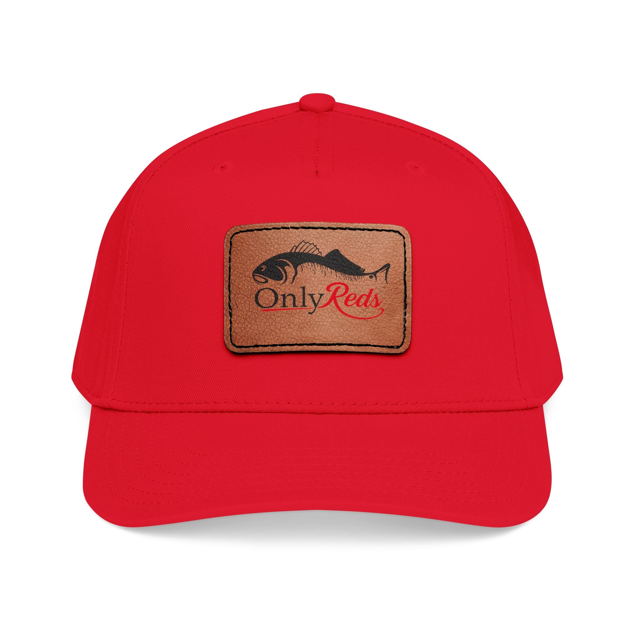 Fishing Leather Patch Baseball Cap — "Only Reds" Mid Profile Hat