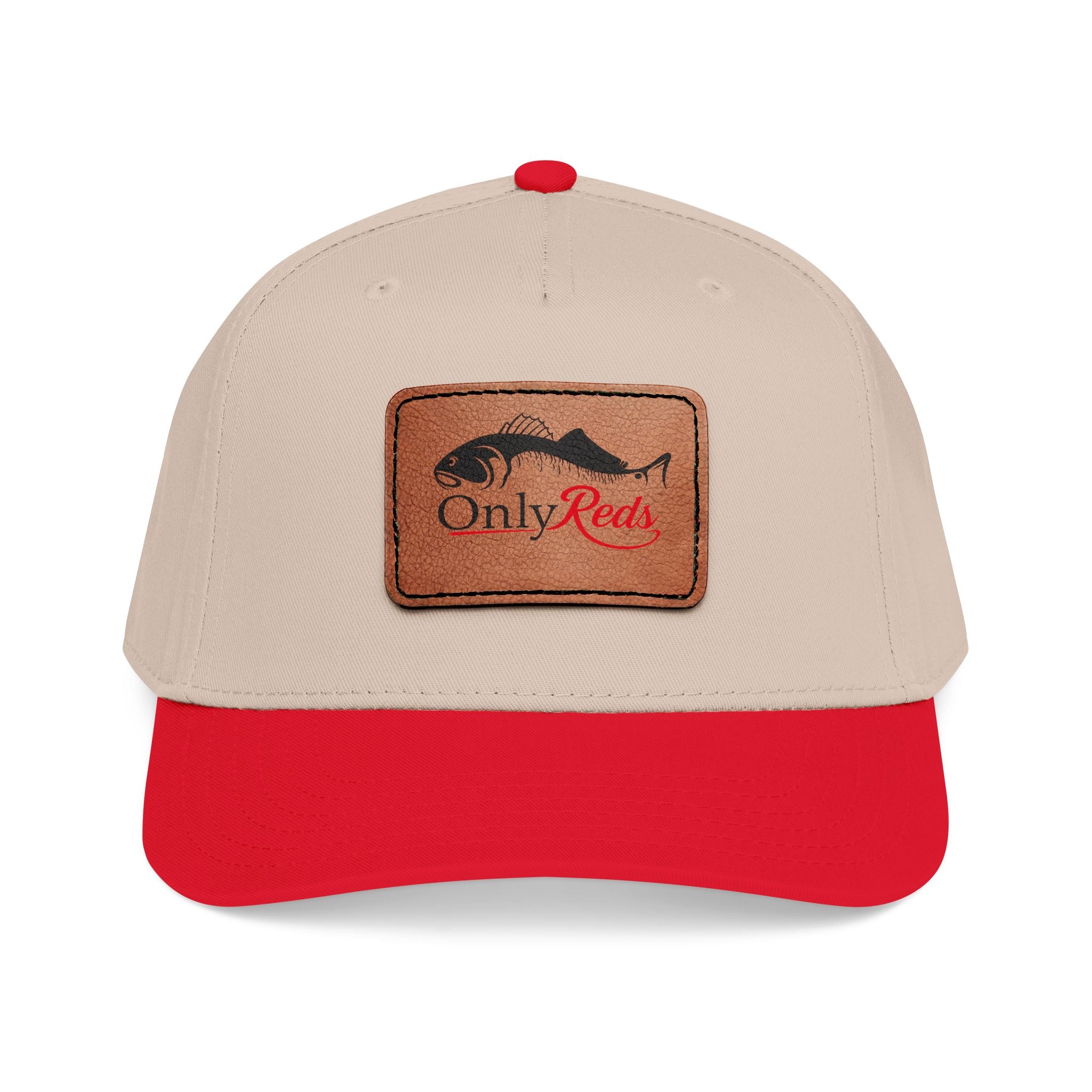 Fishing Leather Patch Baseball Cap — "Only Reds" Mid Profile Hat
