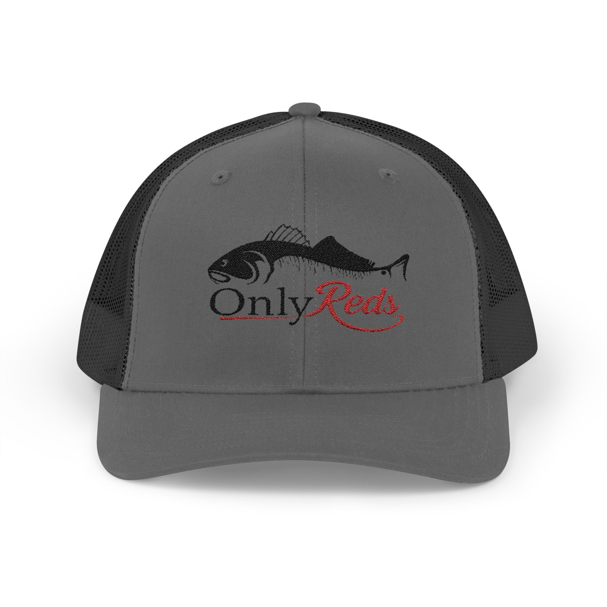OnlyReds Fishing Trucker Cap — Embroidered Salmon Snapback Hat