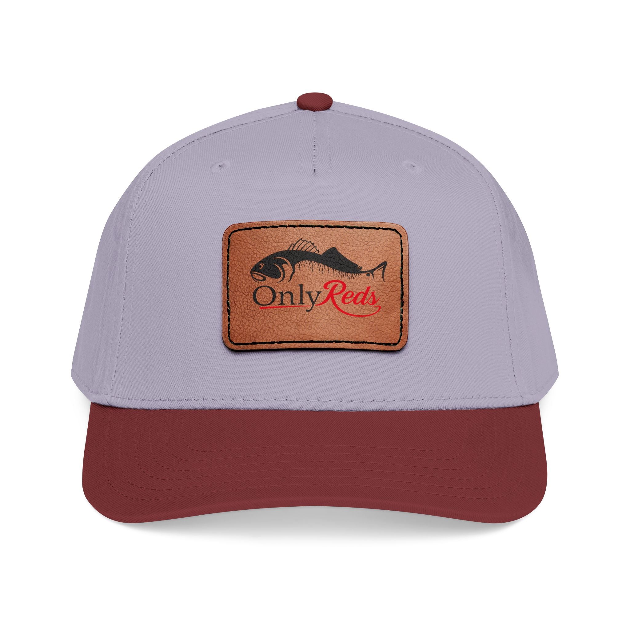 Fishing Leather Patch Baseball Cap — "Only Reds" Mid Profile Hat
