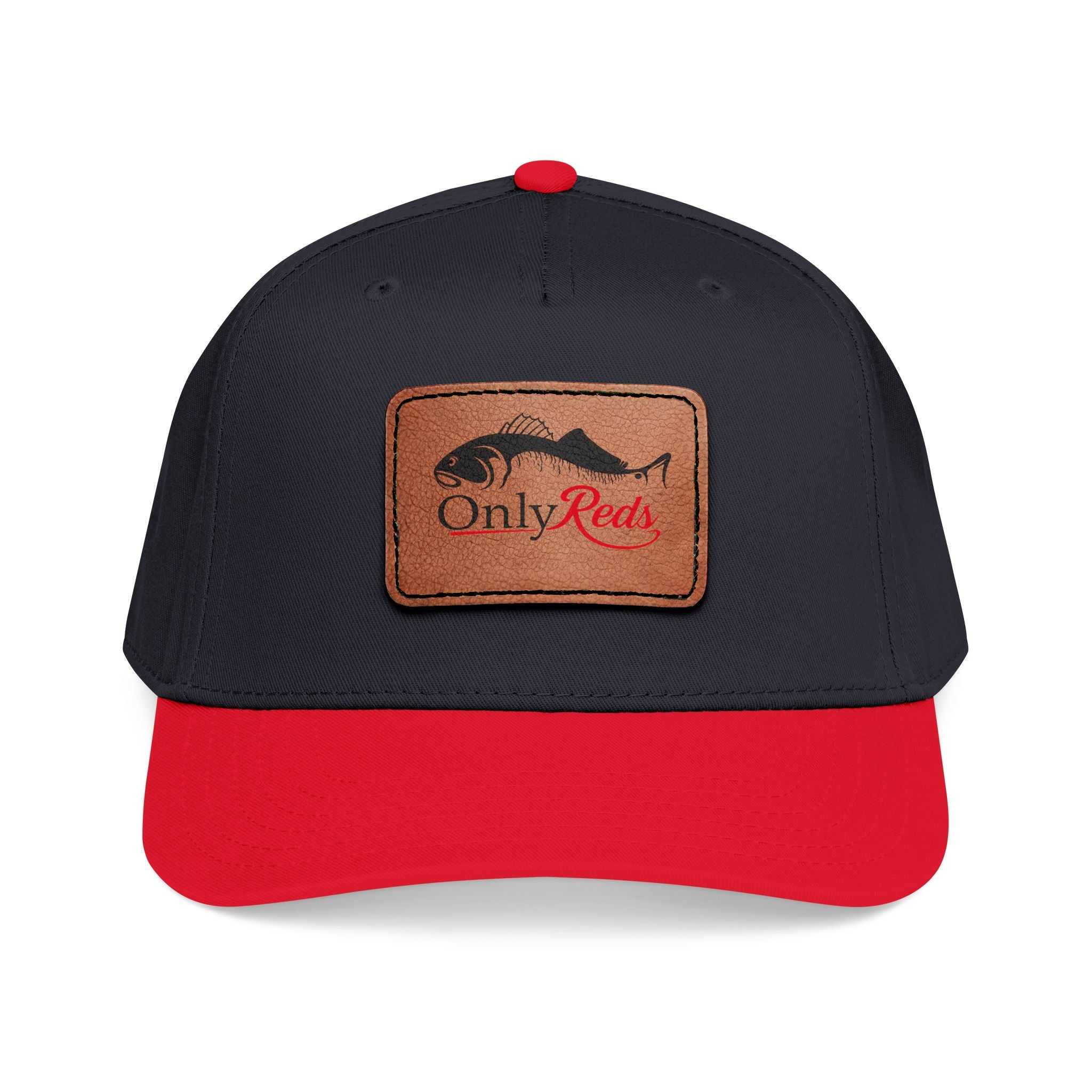 Fishing Leather Patch Baseball Cap — "Only Reds" Mid Profile Hat
