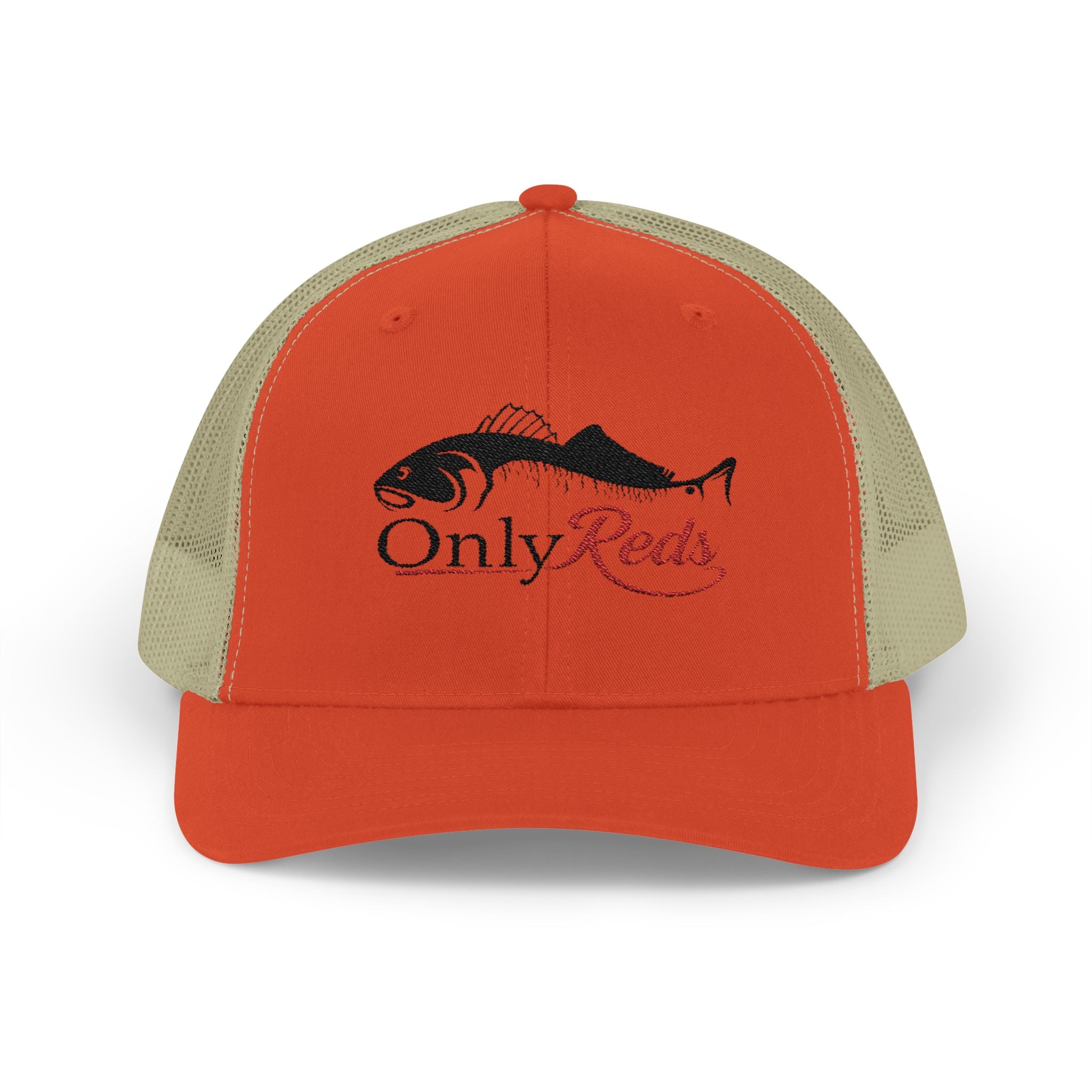OnlyReds Fishing Trucker Cap — Embroidered Salmon Snapback Hat
