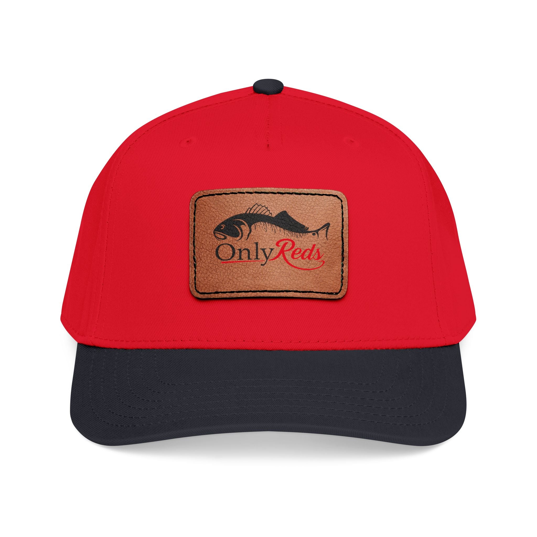 Fishing Leather Patch Baseball Cap — "Only Reds" Mid Profile Hat