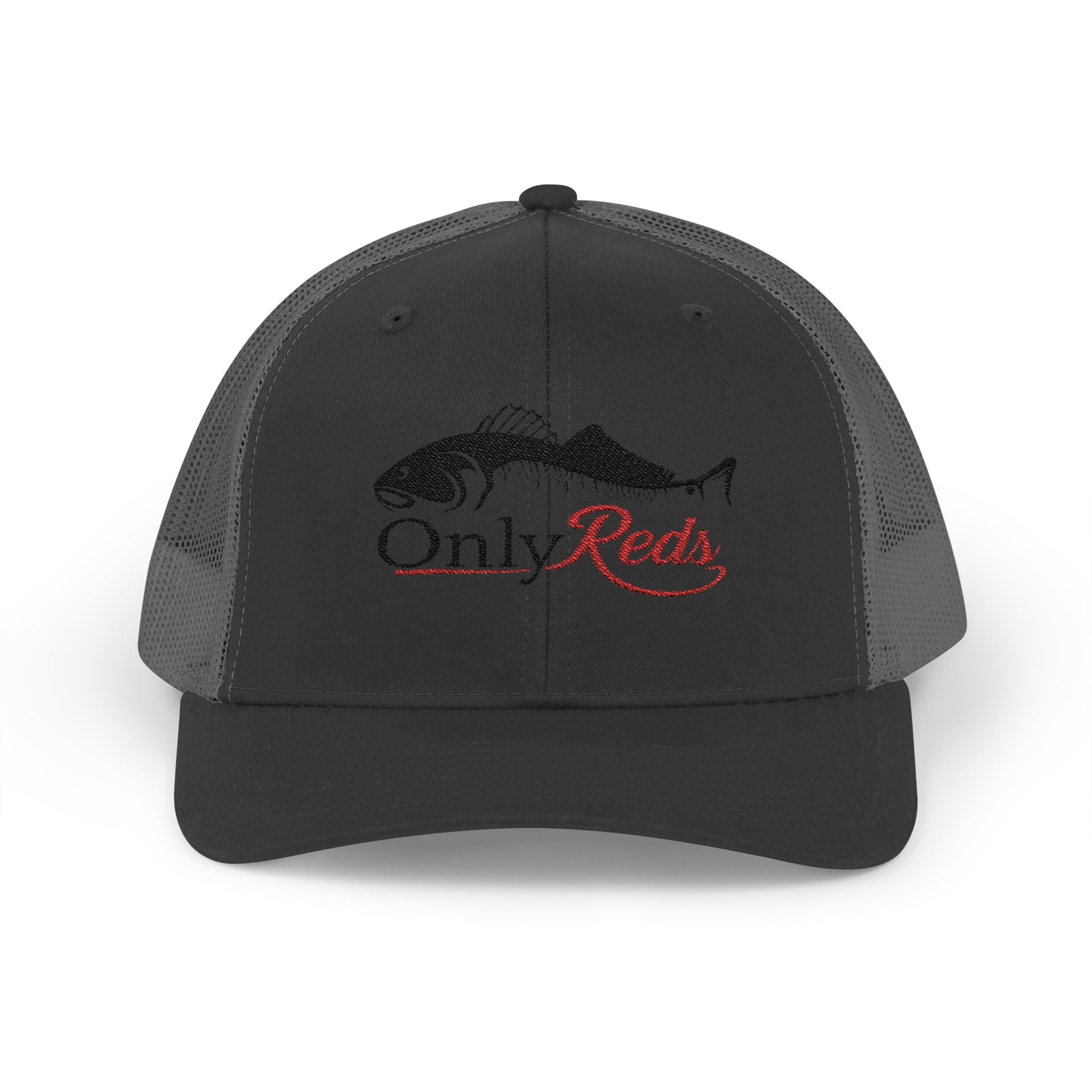OnlyReds Fishing Trucker Cap — Embroidered Salmon Snapback Hat