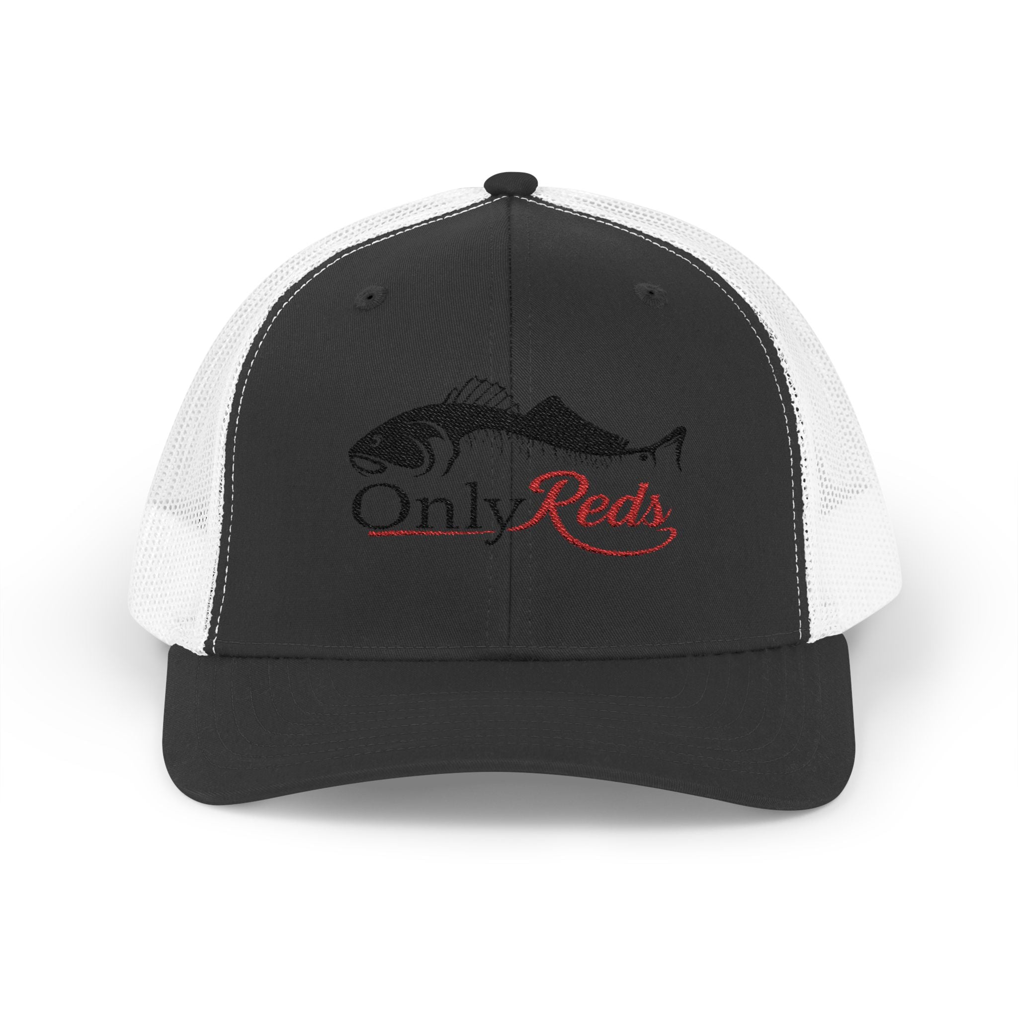 OnlyReds Fishing Trucker Cap — Embroidered Salmon Snapback Hat