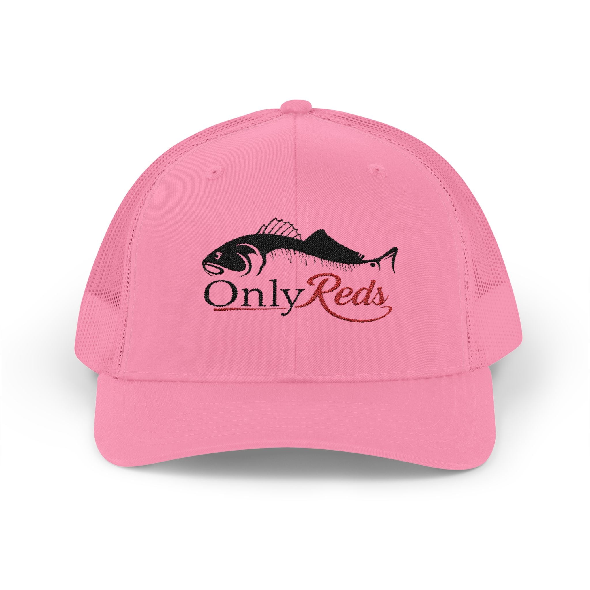 OnlyReds Fishing Trucker Cap — Embroidered Salmon Snapback Hat